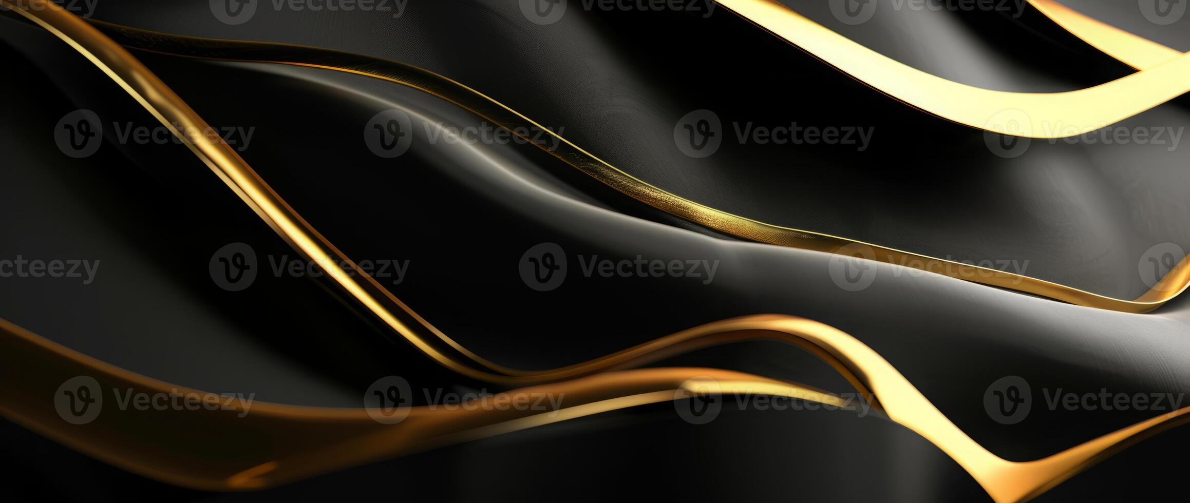 AI generated 3D Realistic Illustration of Black and Gold Wavy Luxury Background, Featuring Layered Wavy Sheets for a Captivating Wallpaper Design photo