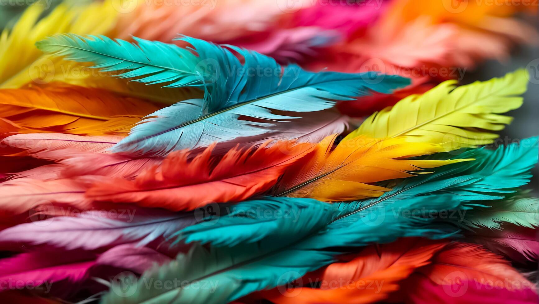 ai generado multicolor plumas de cerca antecedentes foto