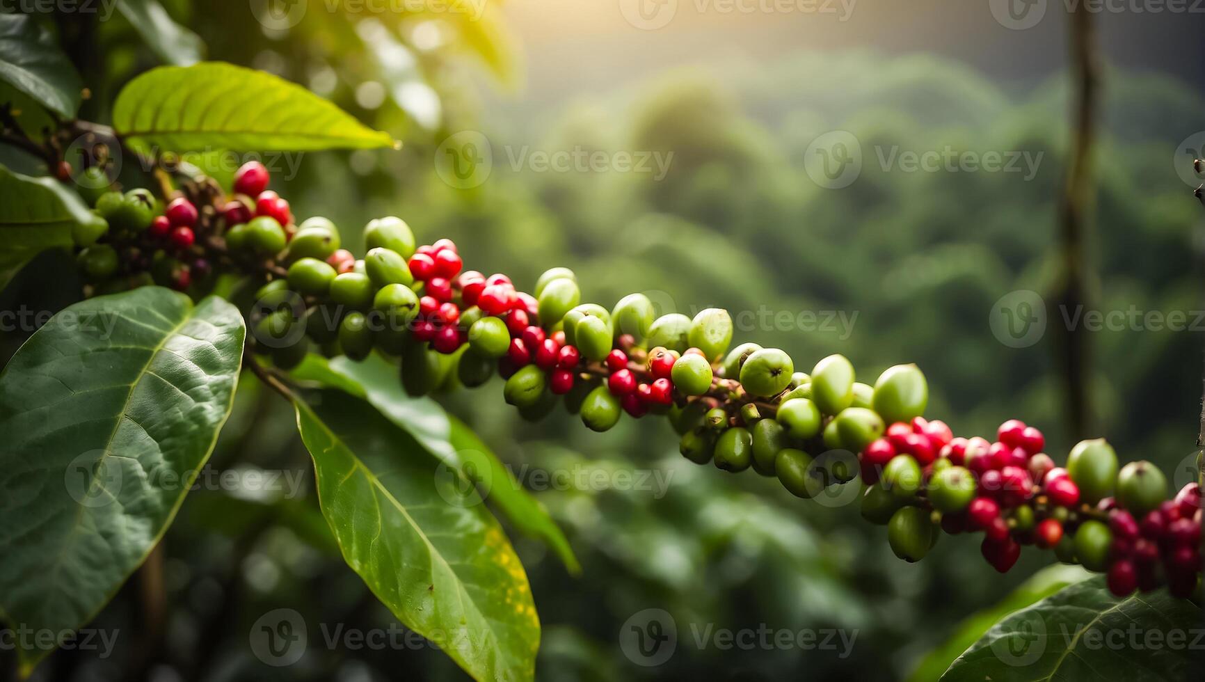 AI generated Coffee ripening on a plantation photo