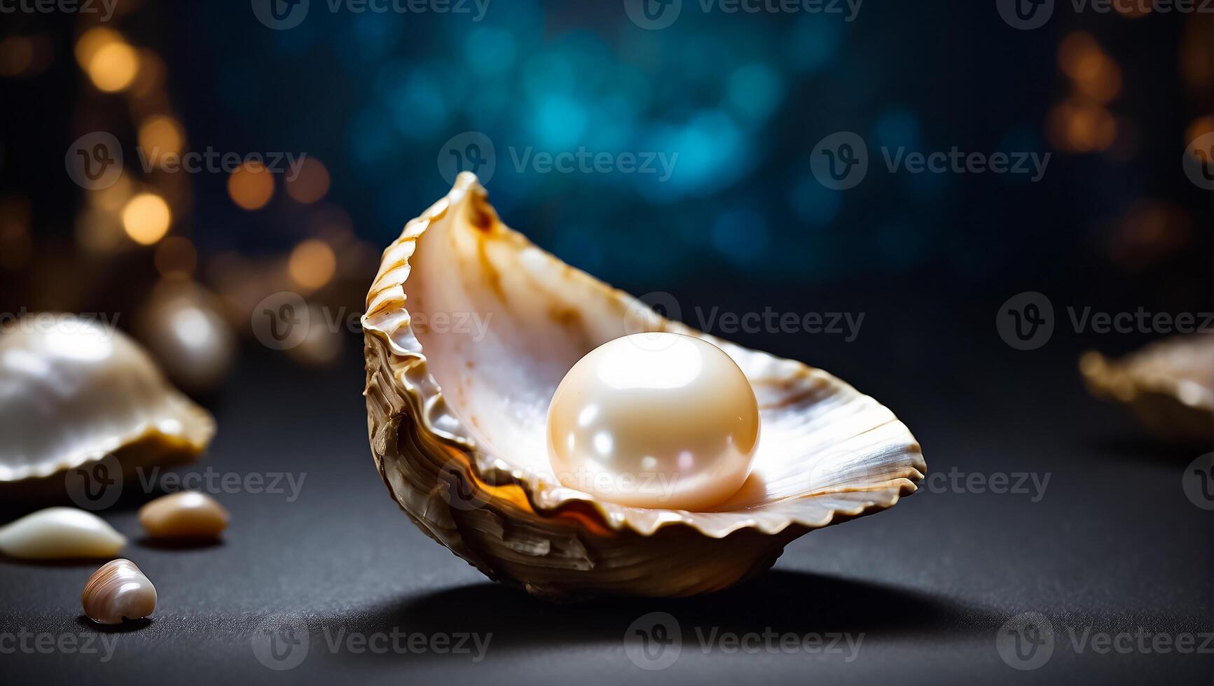 AI generated Beautiful shell with pearls on a dark background photo