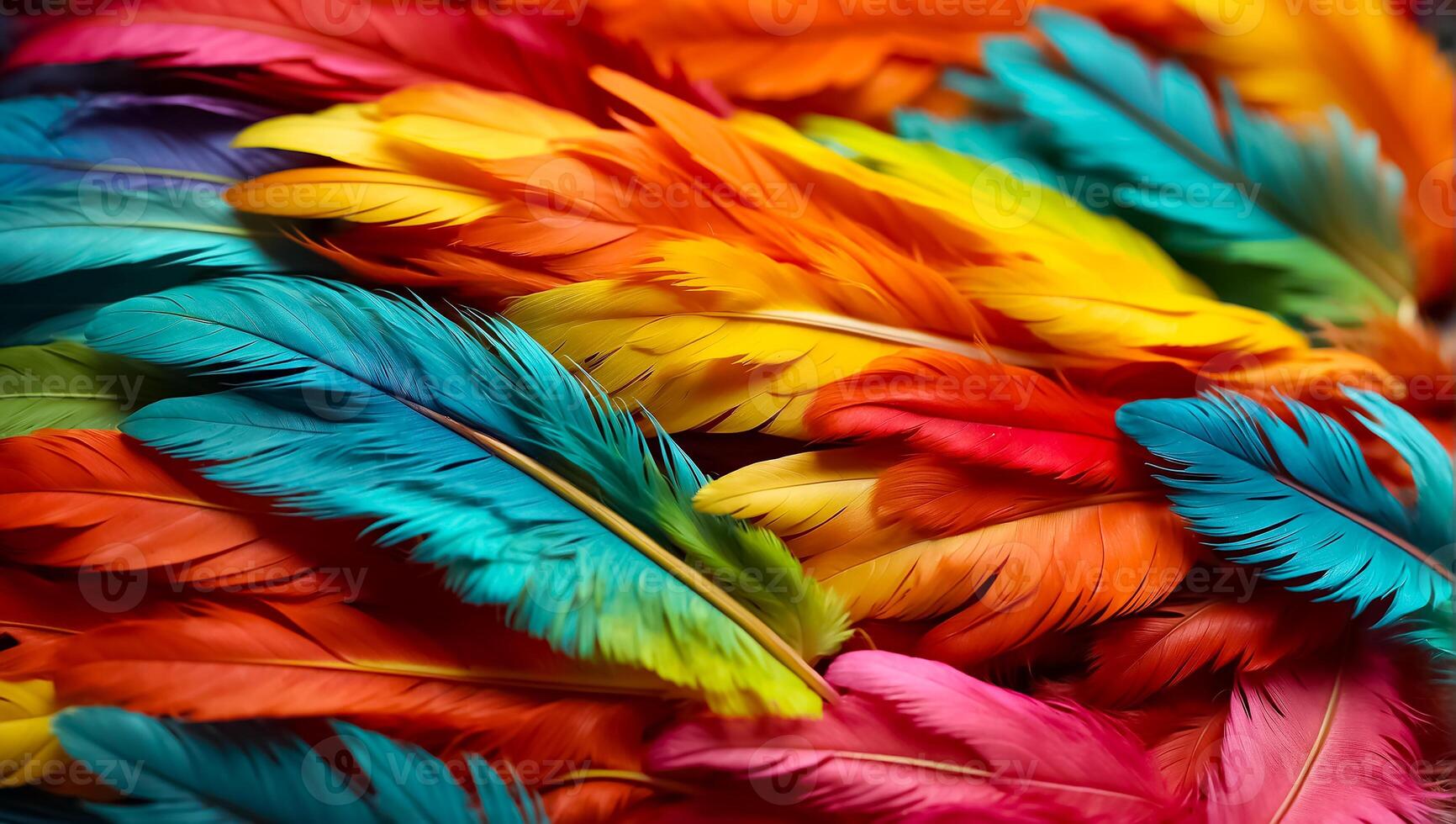 AI generated Multicolored feathers closeup background photo