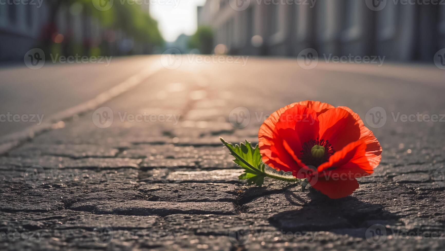 AI generated beautiful lonely flower grows from asphalt photo