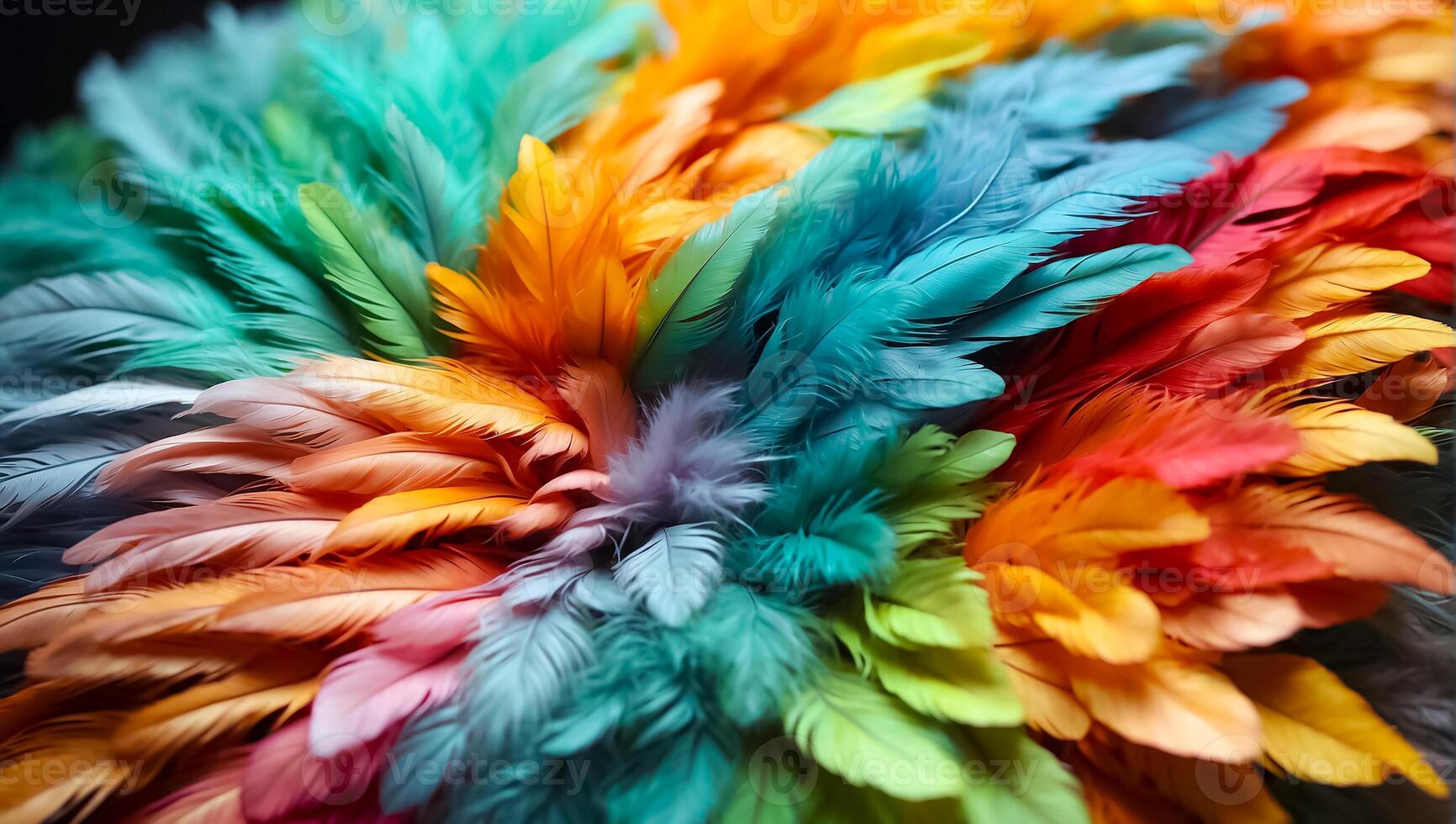 AI generated Multicolored feathers closeup background photo