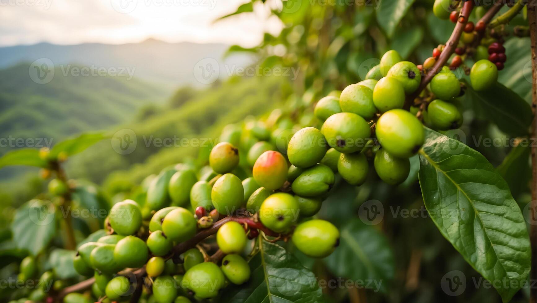 ai generado café madurez en un plantación foto