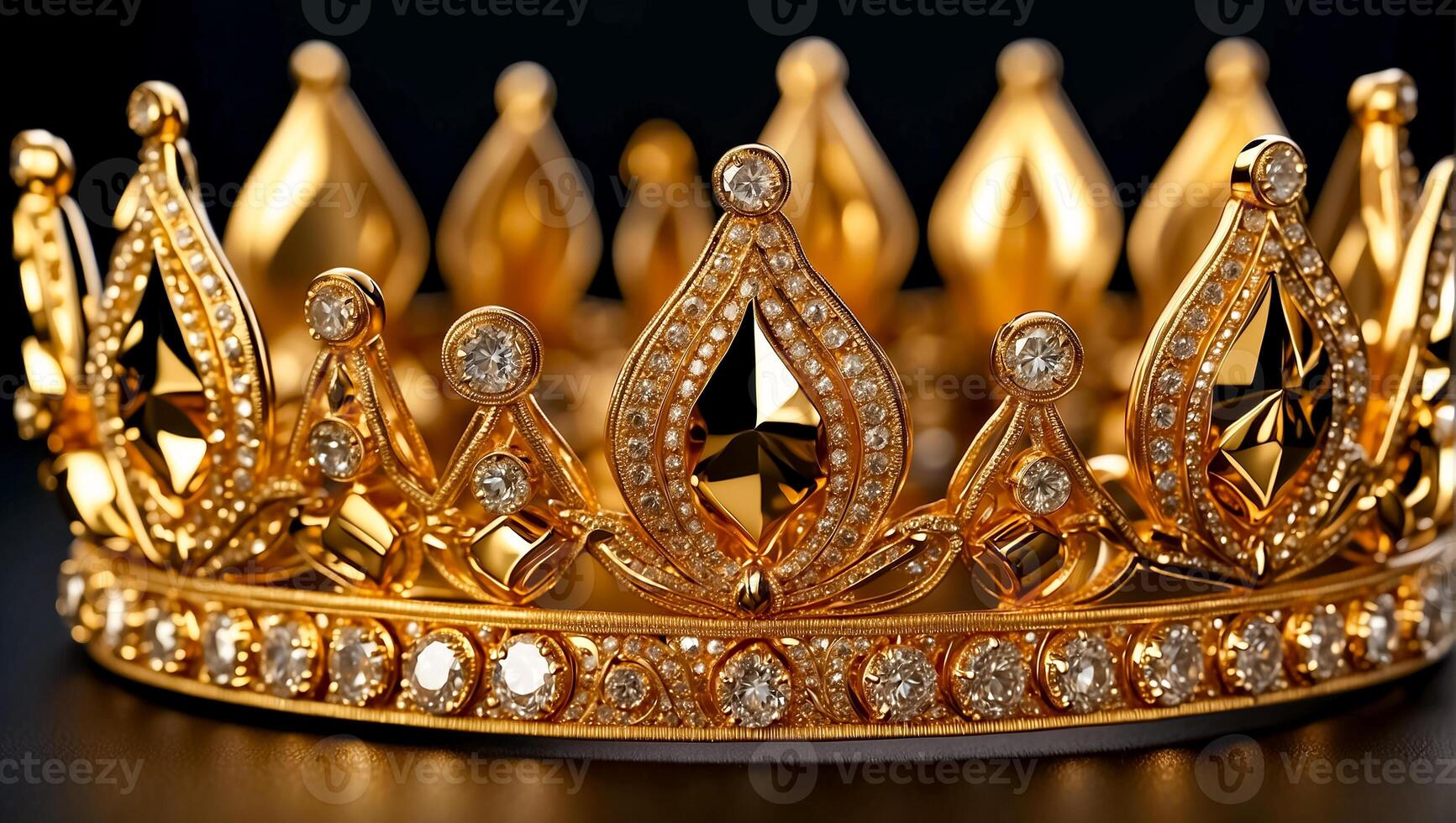 AI generated Beautiful golden crown with stones on a dark background photo