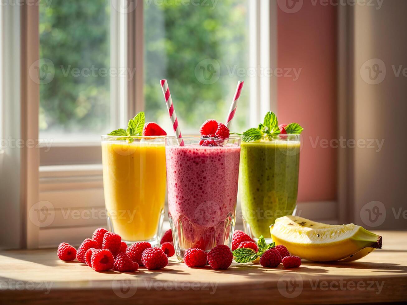 AI generated Strawberry and banana smoothie photo