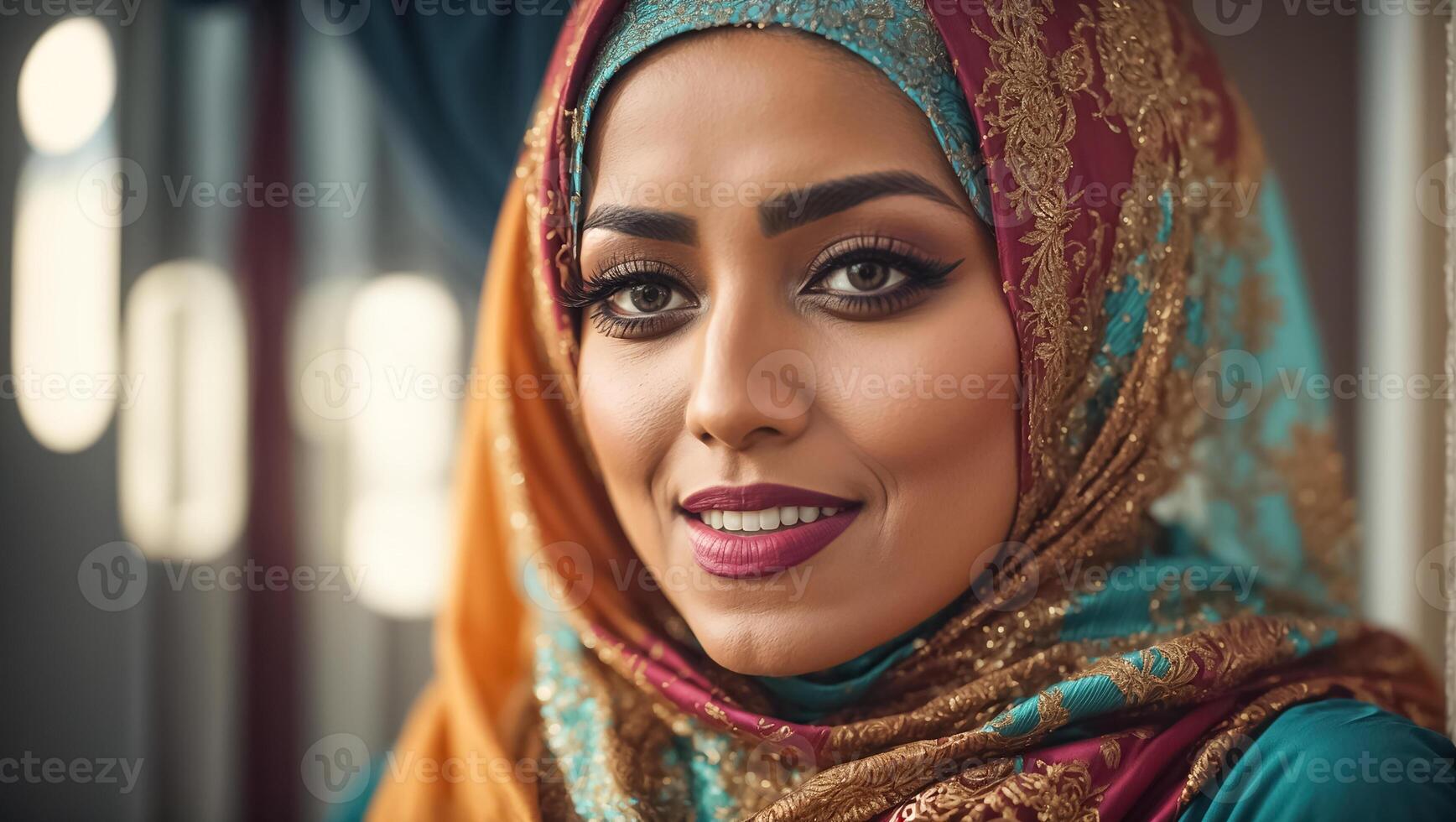 ai generado retrato de un hermosa árabe mujer en tradicional ropa foto