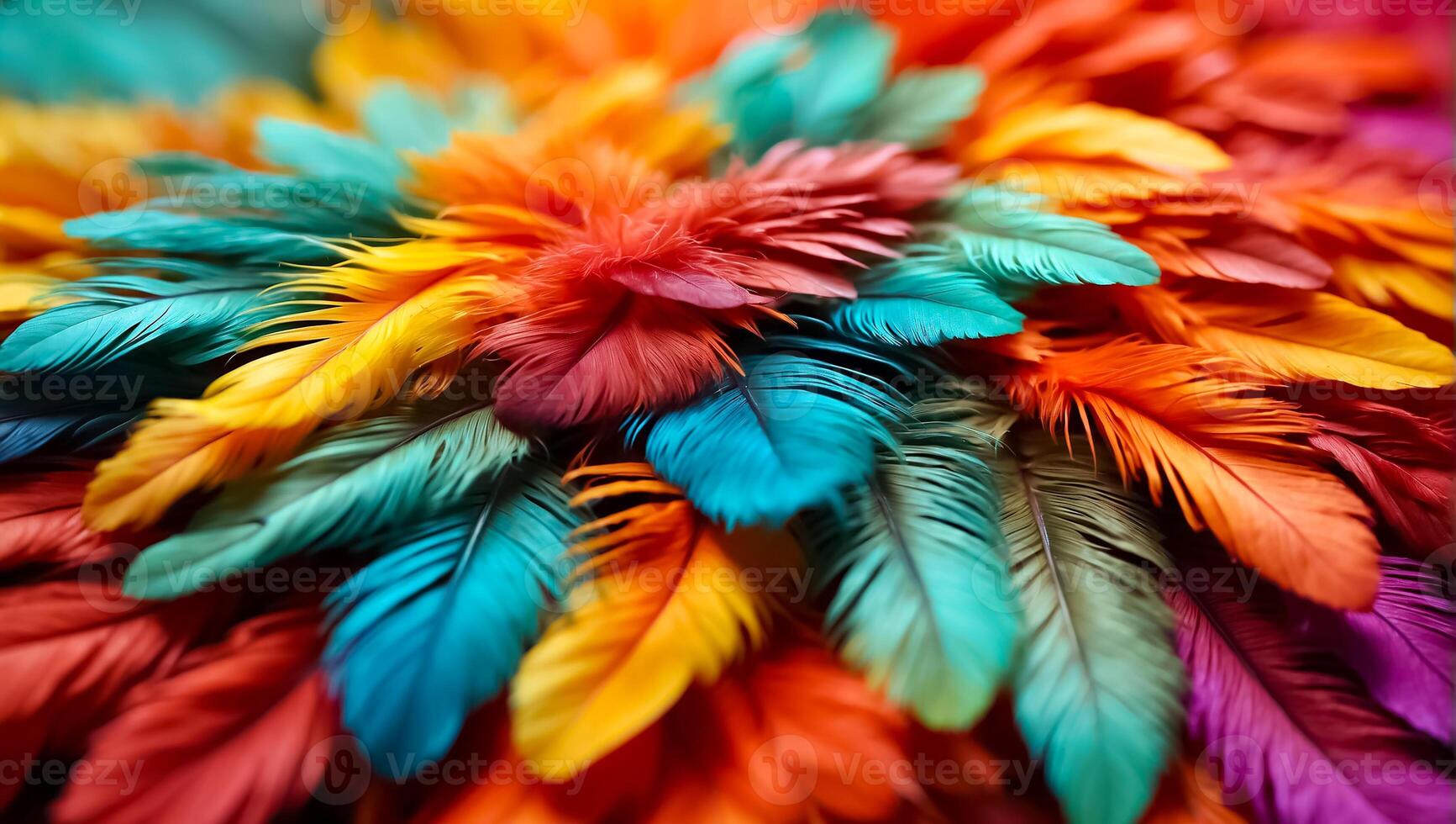 AI generated Multicolored feathers closeup background photo