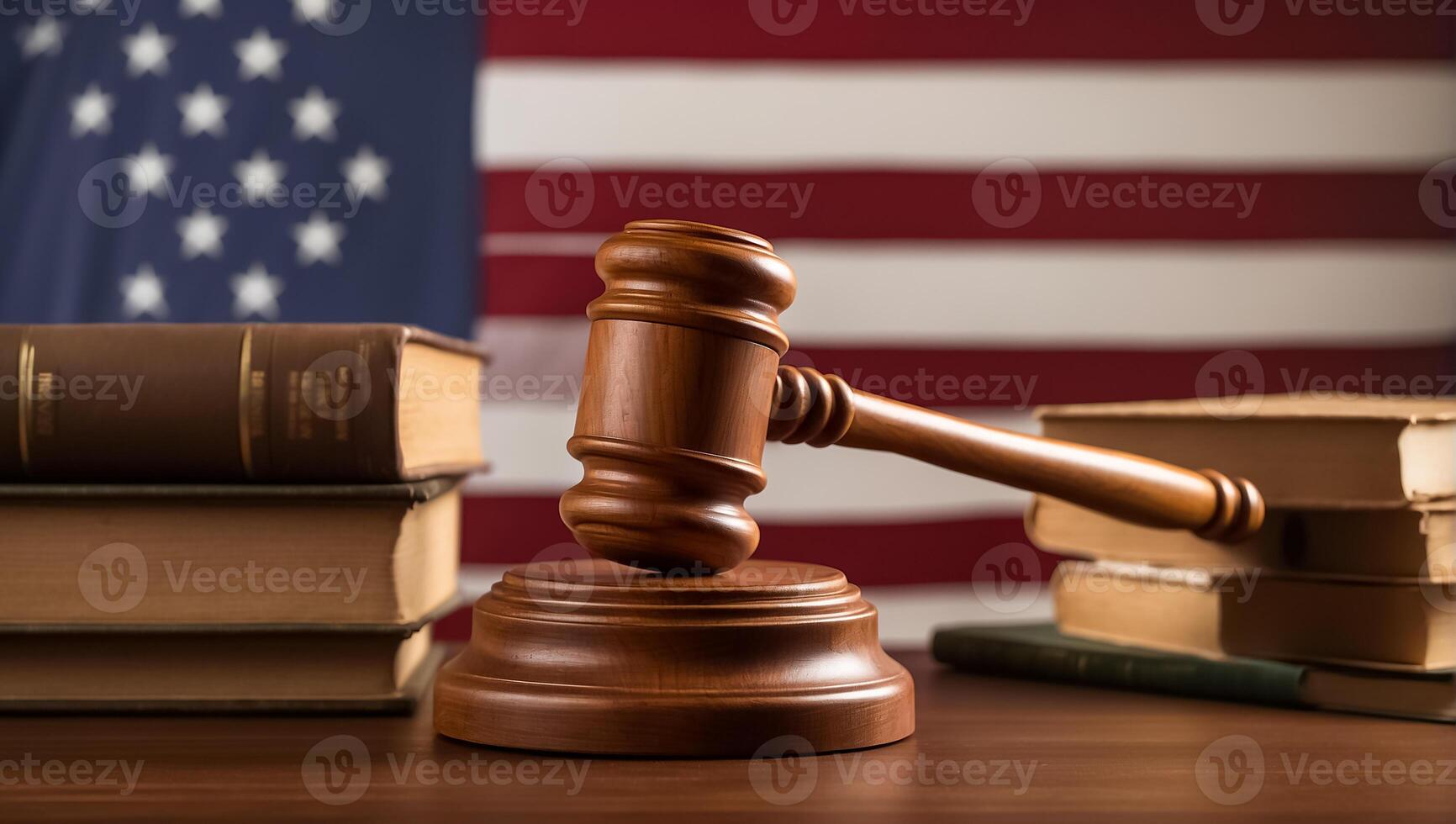 AI generated Judge gavel, American flag banner photo