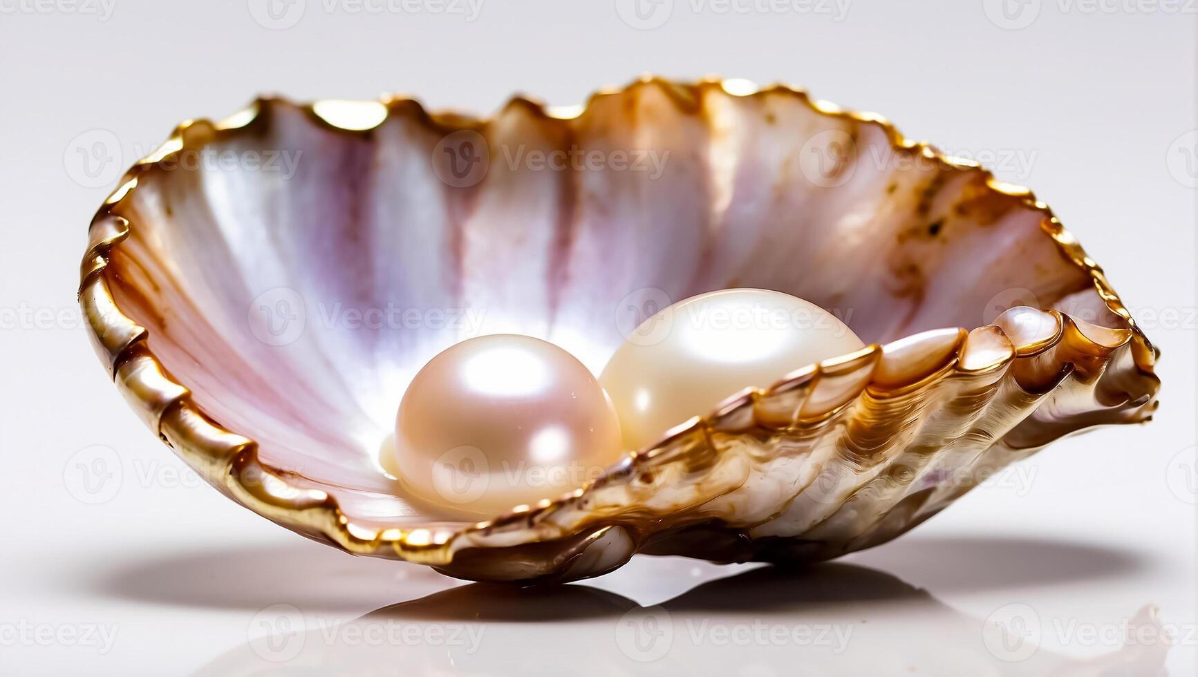 AI generated Beautiful shell with pearls on a light background photo