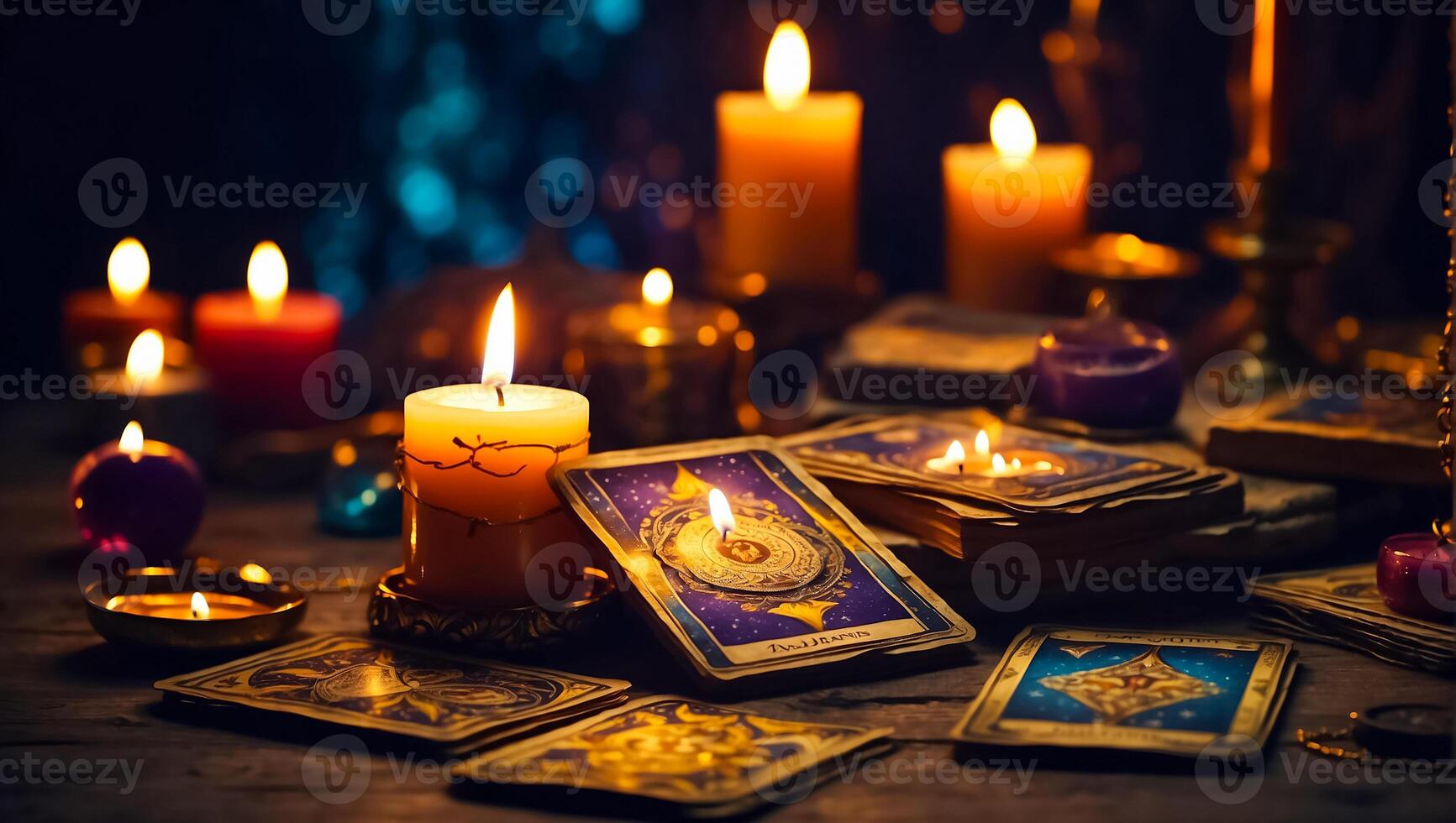 ai generado tarot tarjetas, velas antecedentes foto