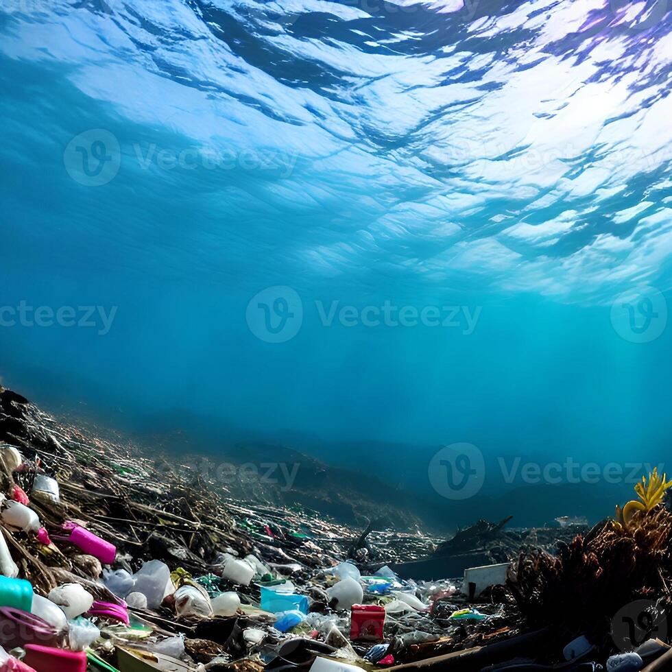 AI generated a Marine pollution under the sea - Generated image photo