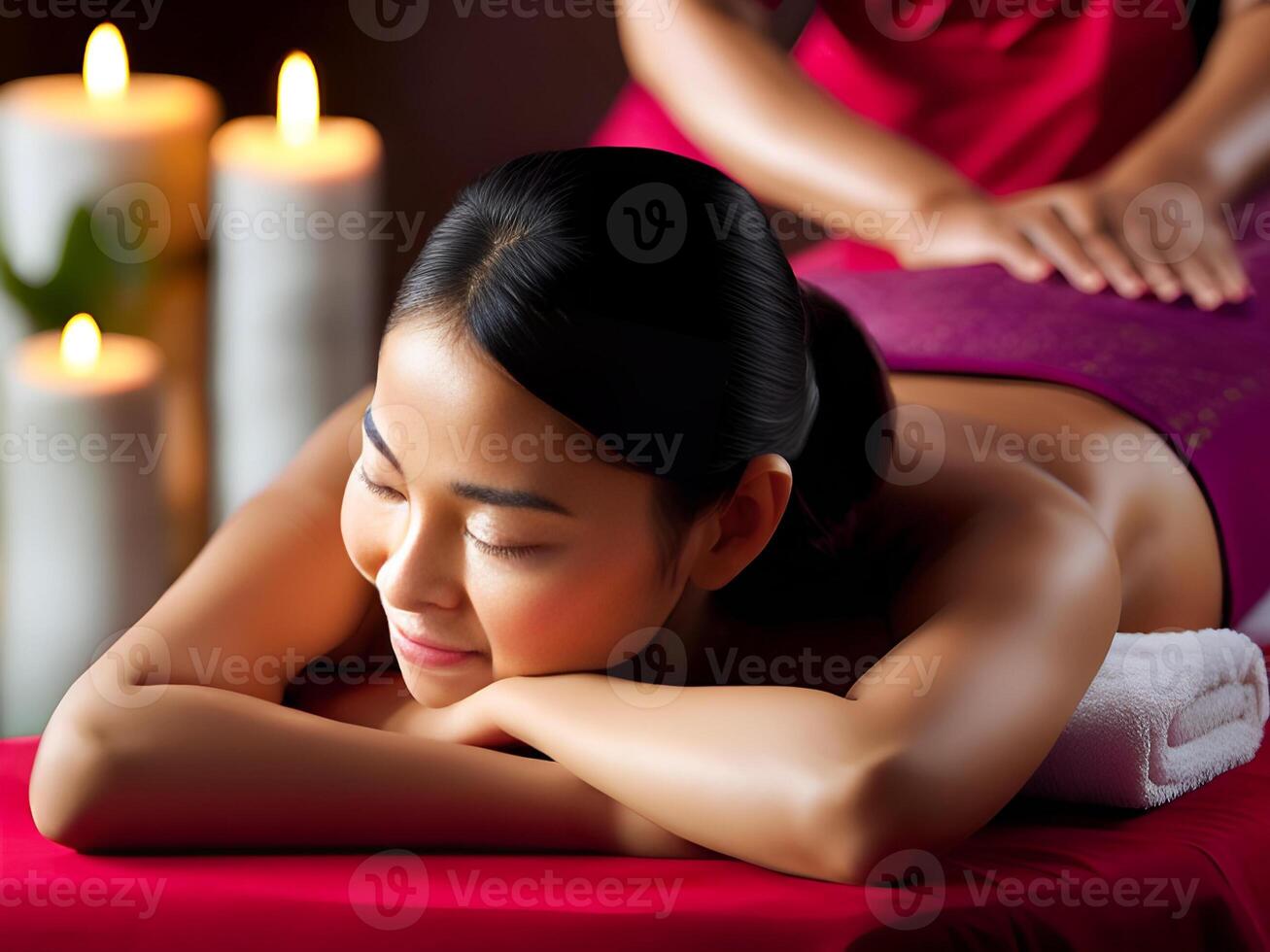 AI generated relaxing woman in spa therapy massage room - Generated image photo