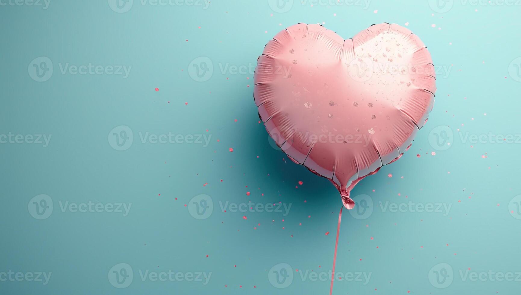 AI generated Pink heart shaped balloon on pastel blue background photo