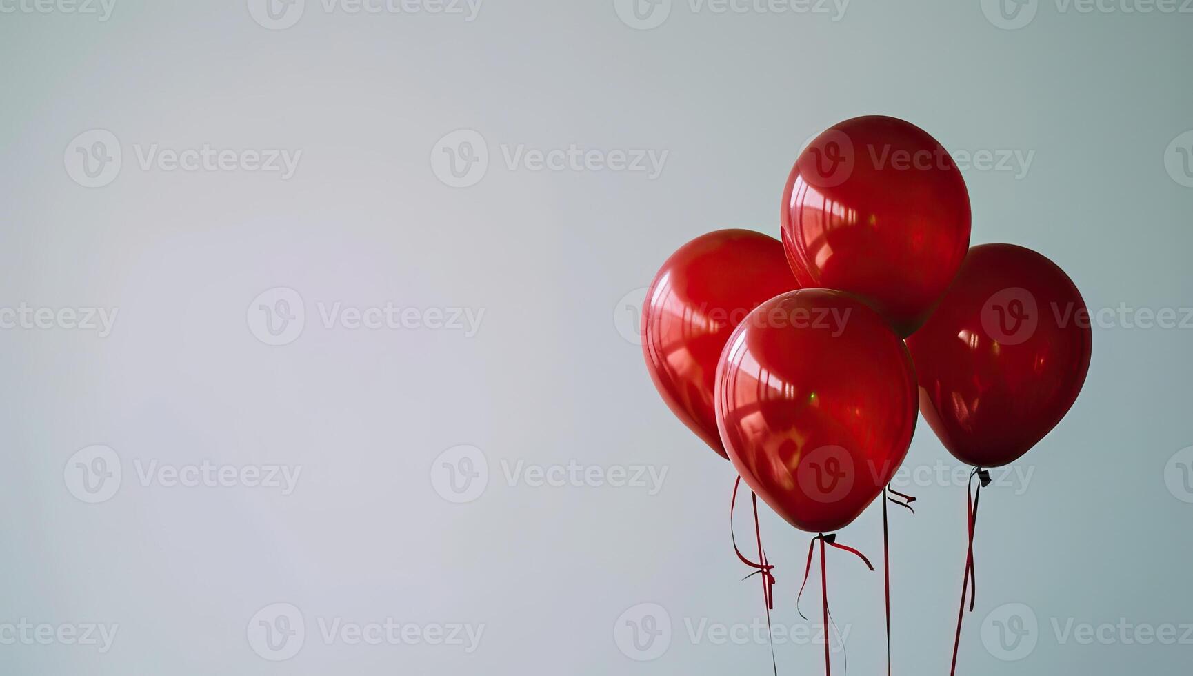 AI generated Red balloons on grey background. Valentines day concept. Copy space. photo