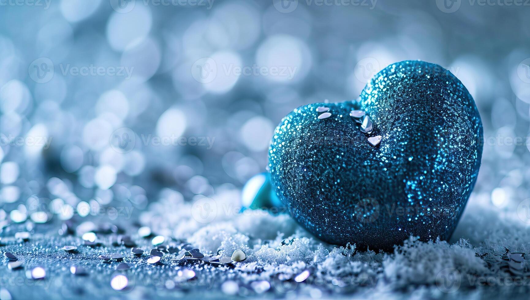 AI generated Blue heart on glitter bokeh background. Valentines day concept photo
