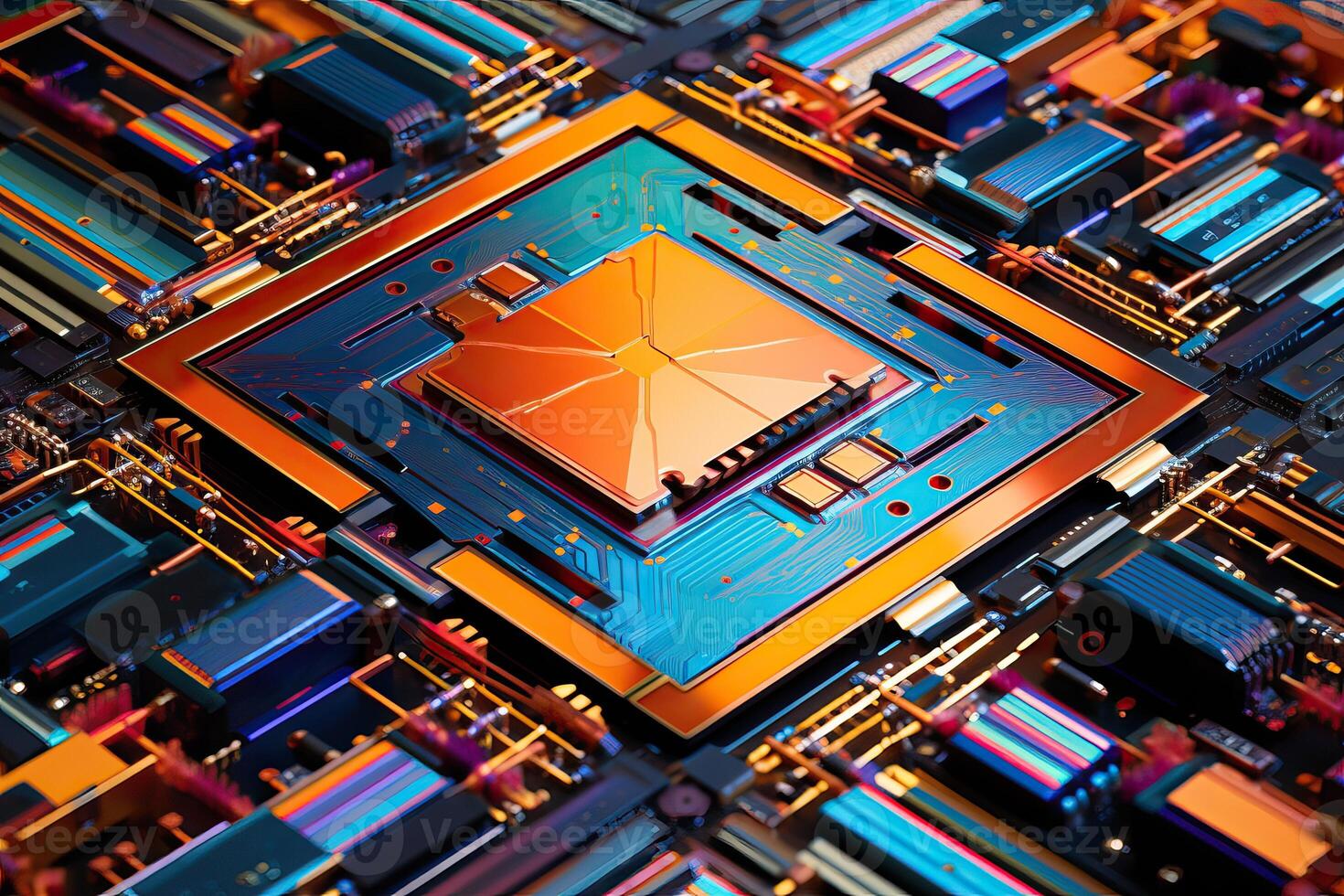 AI generated Circuit board. Electronic computer hardware technology. Motherboard digital chip. photo