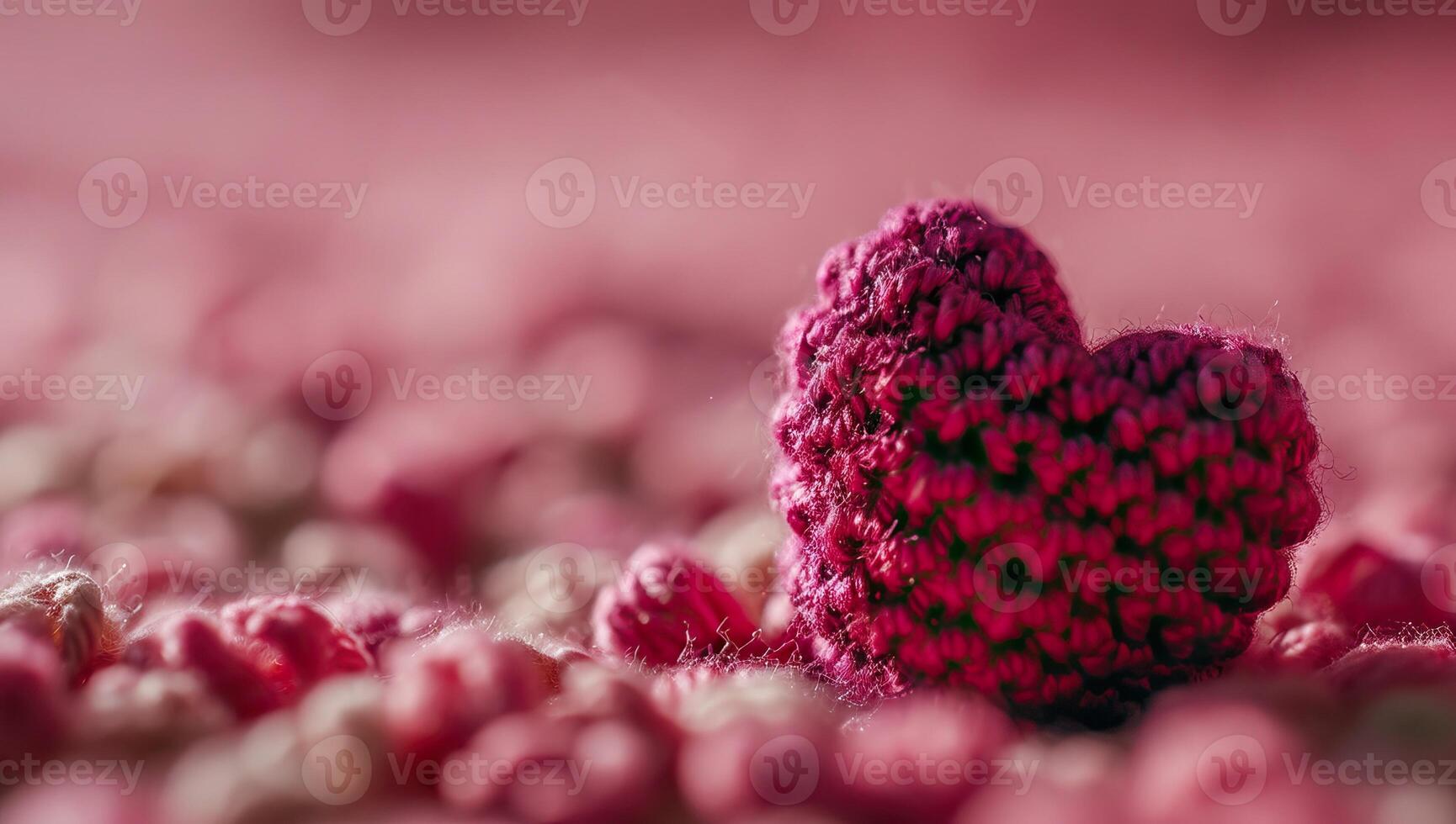 AI generated Valentine's day background with pink knitted heart on a pink background photo