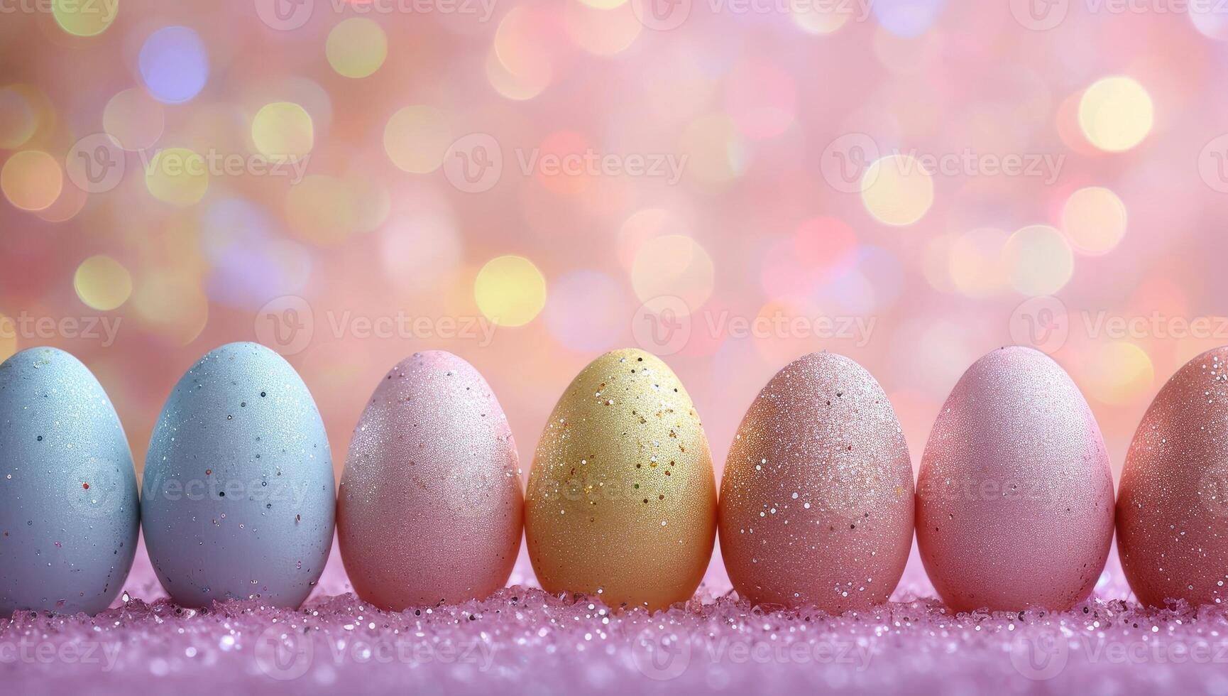 AI generated Colorful Easter eggs on sparkling surface photo