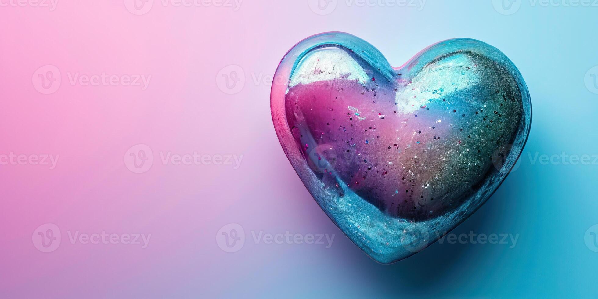 AI generated Blue gradient heart on a pink and blue background. Valentine's day. photo