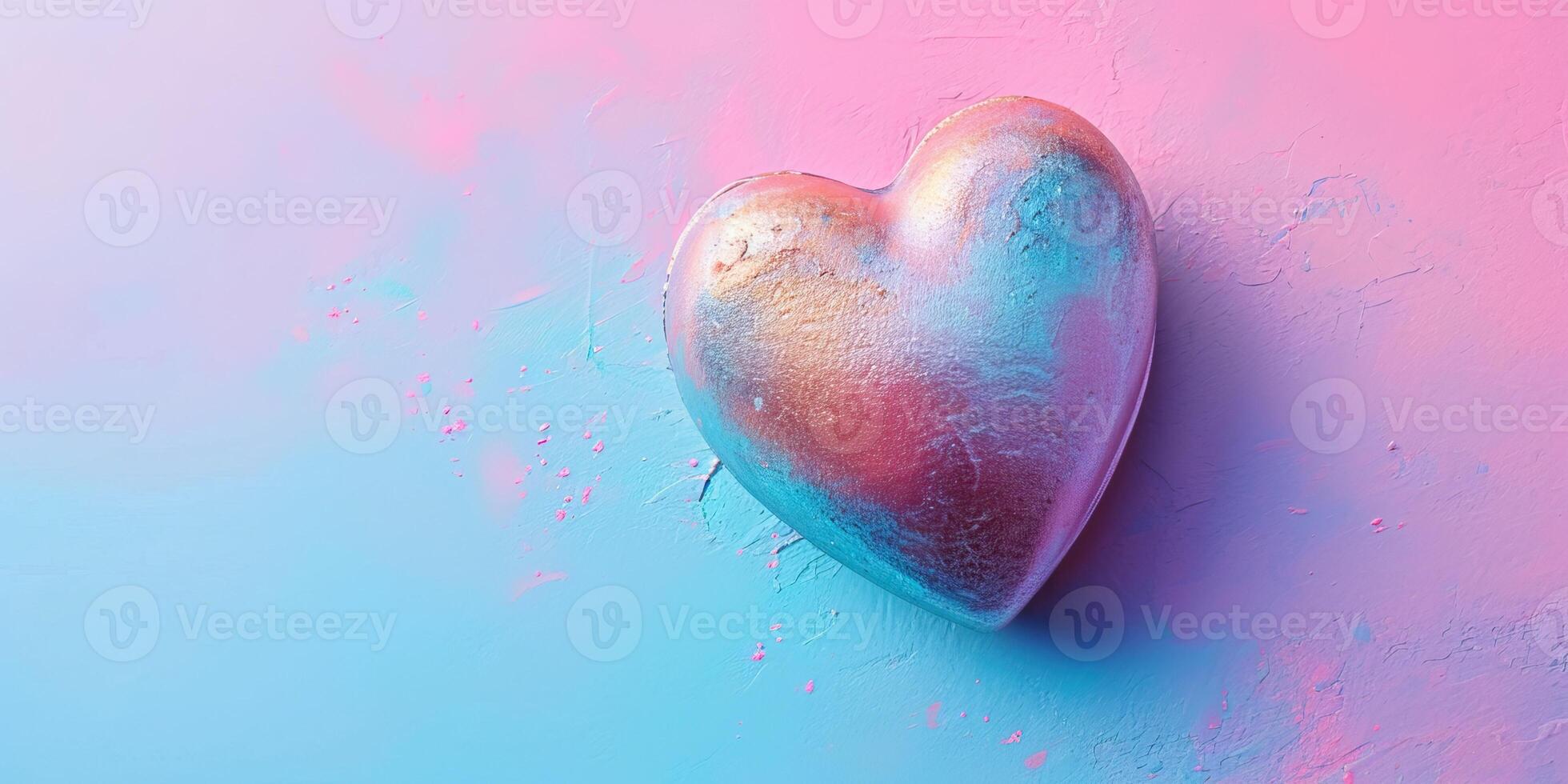 AI generated Valentine's day background. Iridescent Heart on a Vibrant Background photo