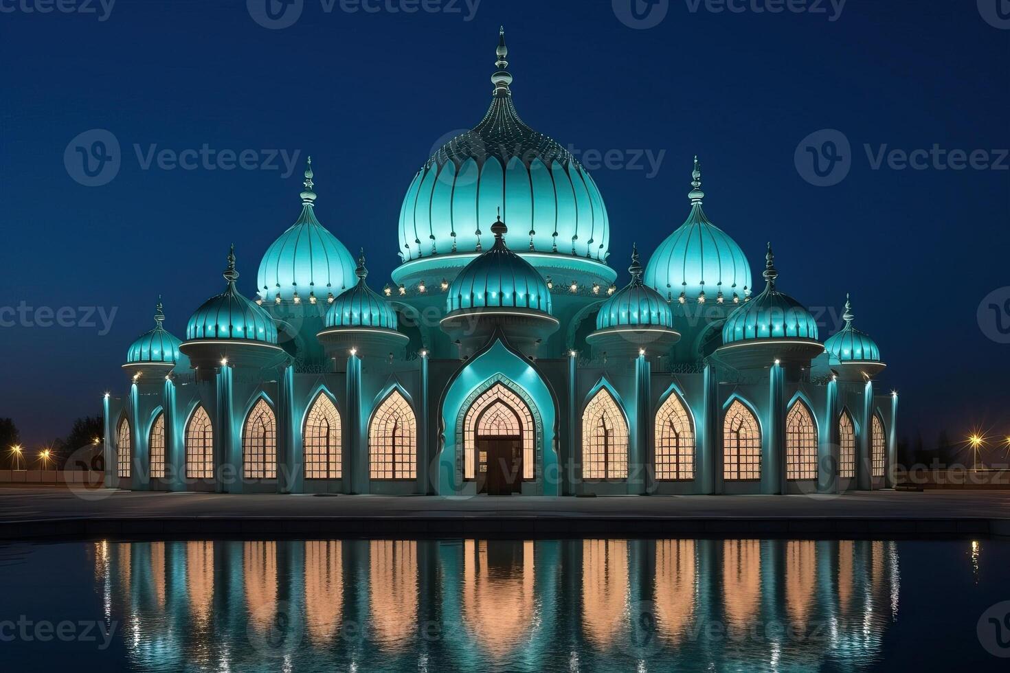 AI generated Beautiful mosque at night photo