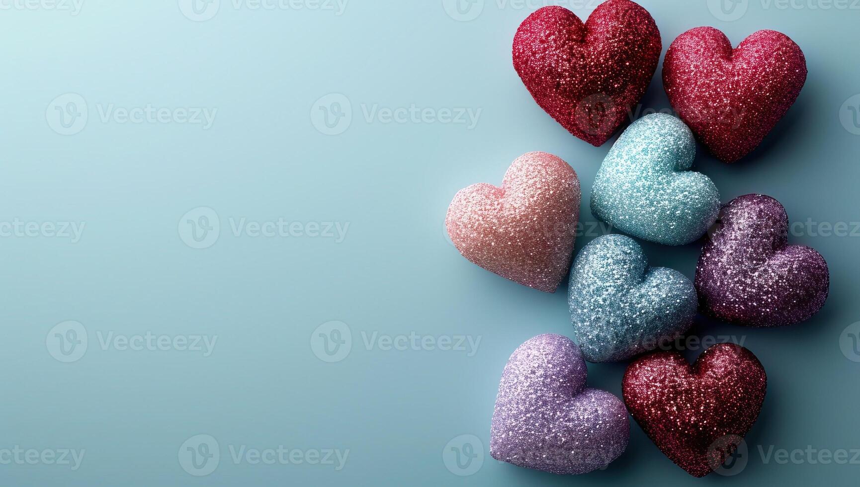 ai generado San Valentín día antecedentes con vistoso corazones en azul antecedentes. foto