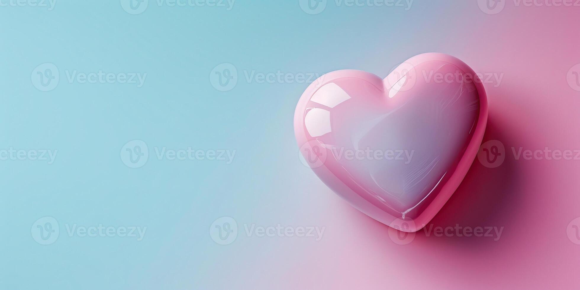 AI generated Pink heart on a blue pink gradient background photo