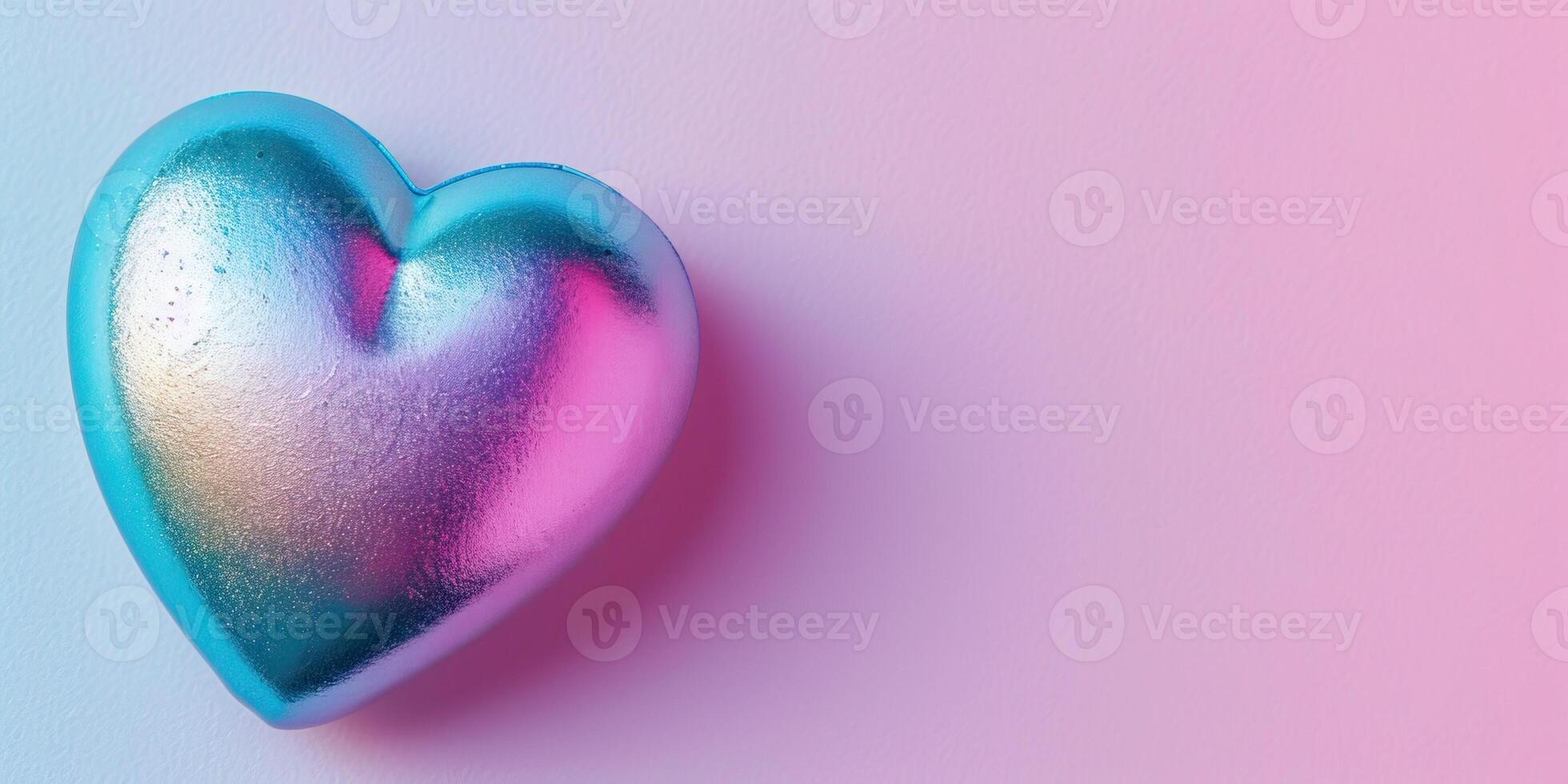 AI generated Valentine's day background. Colorful hearts on pink and blue background photo