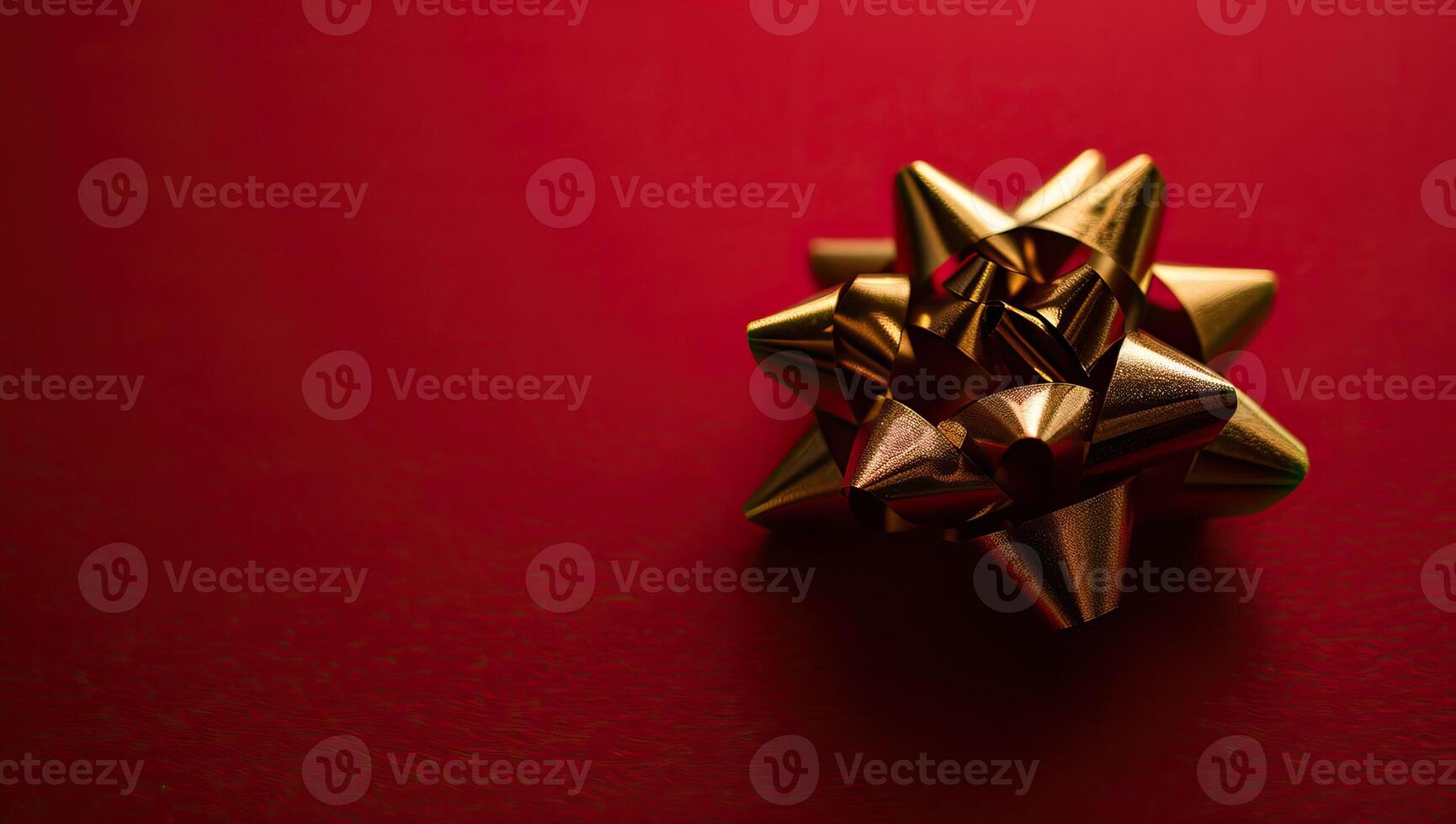 AI generated Golden bow on red background. Christmas and New Year holidays concept. photo