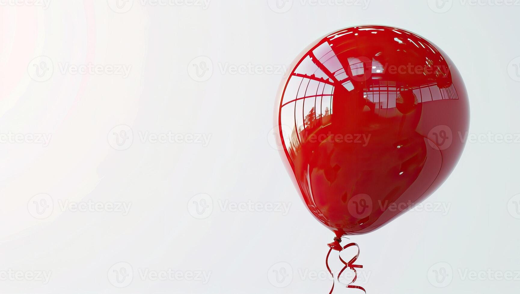 AI generated Red balloon on white background with copy space. photo