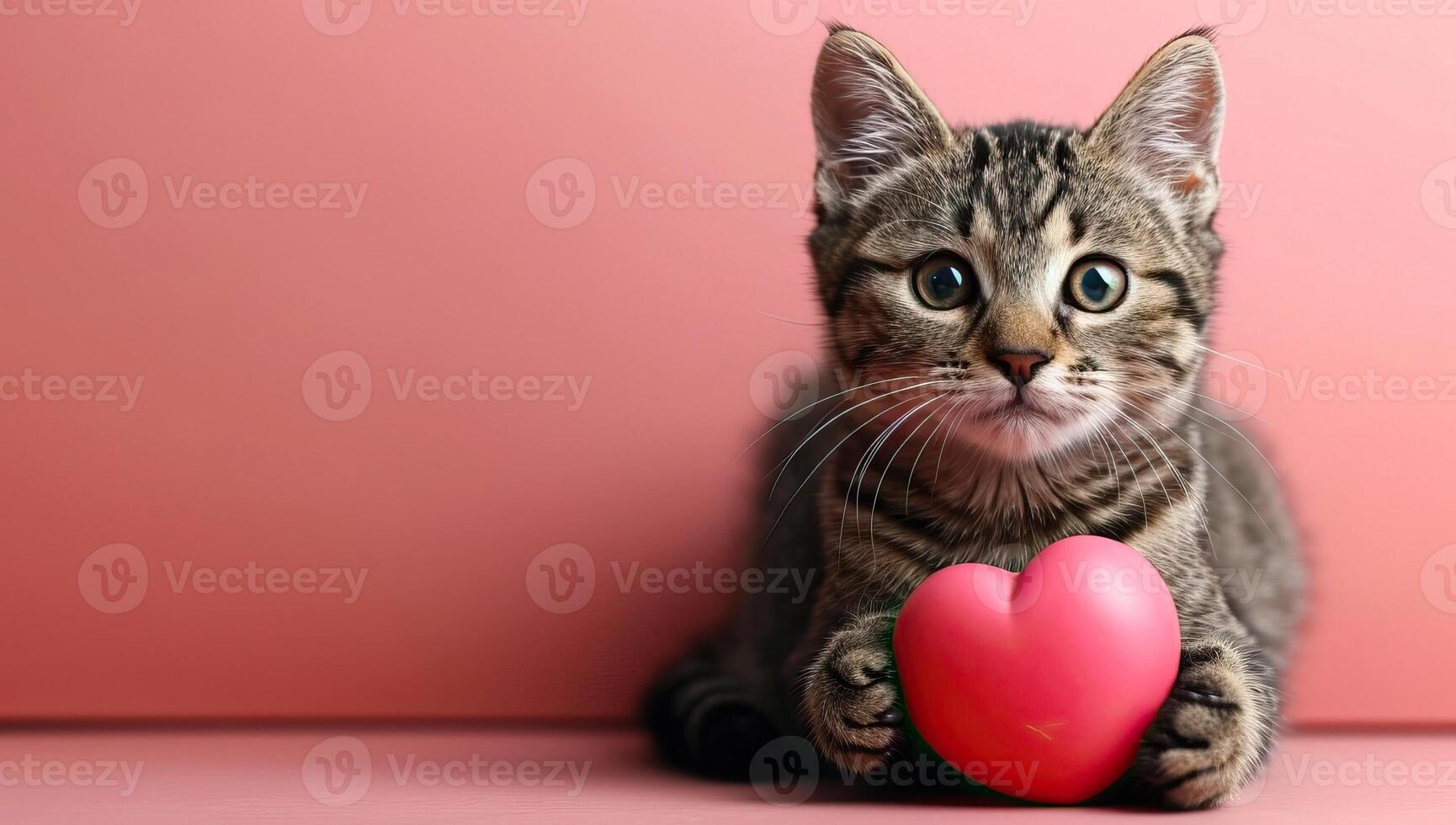 AI generated Cute tabby kitten with heart photo