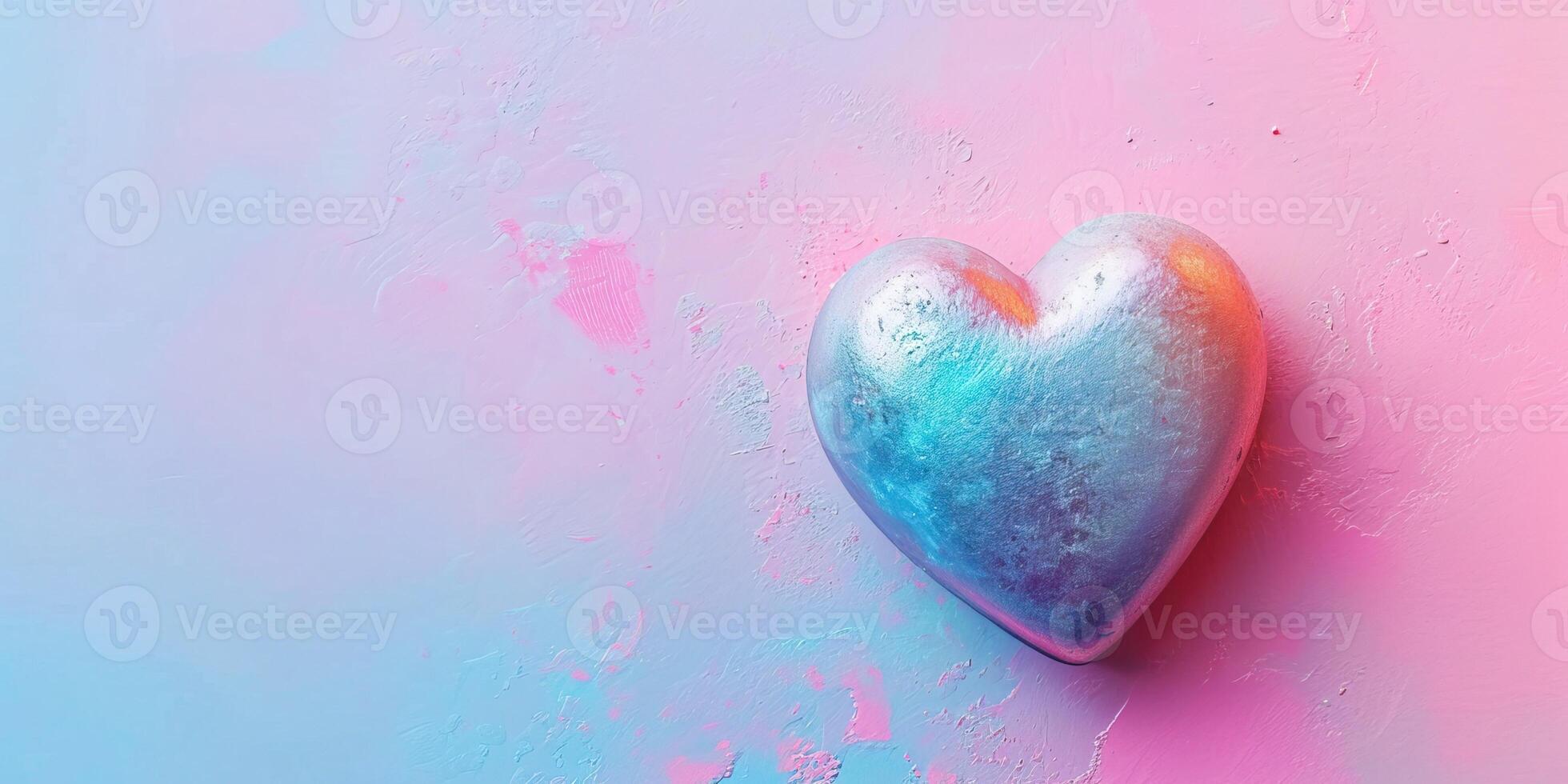 AI generated Valentine's Day background. Blue heart on pink background. photo