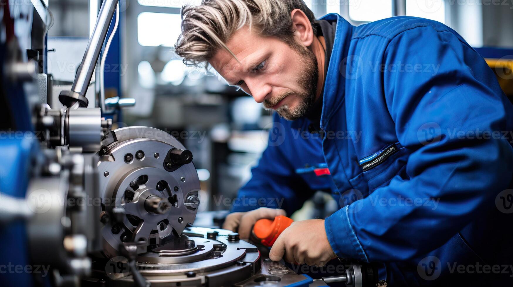 ai generado mecánico trabajando en maquinaria foto