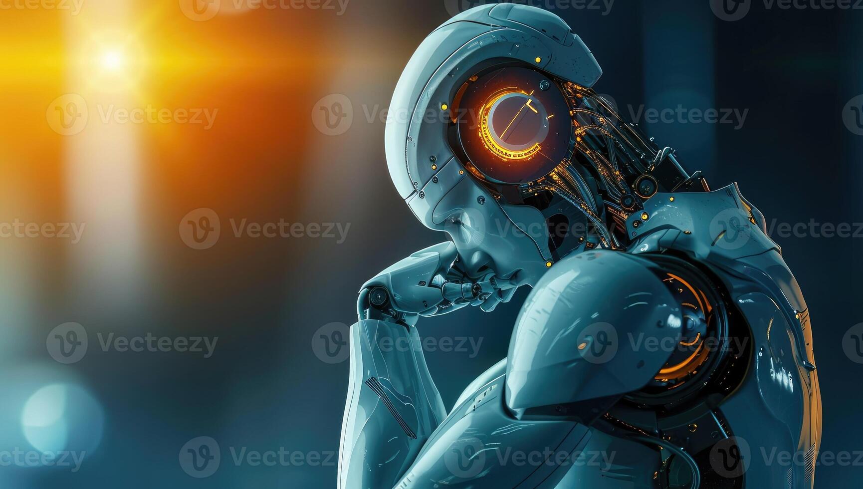 AI generated Thoughtful robot in contemplation photo