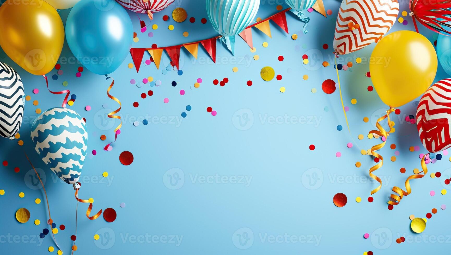 AI generated Celebration background with balloons and confetti photo