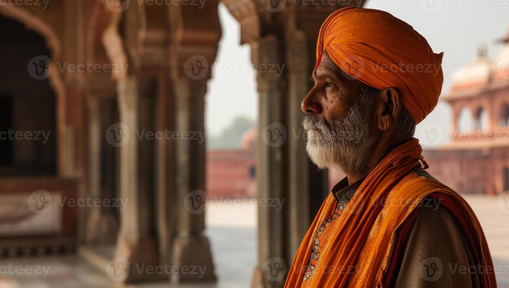 AI generated Sikh man in orange turban photo