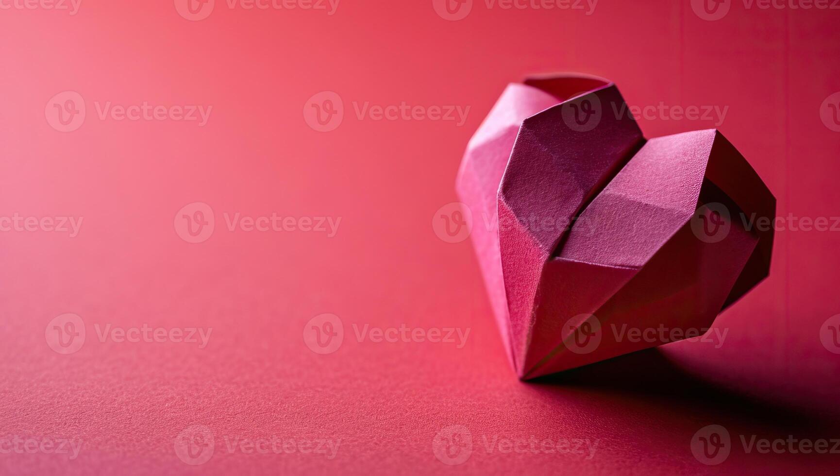 AI generated Paper origami heart on red background. Valentine's day concept. photo