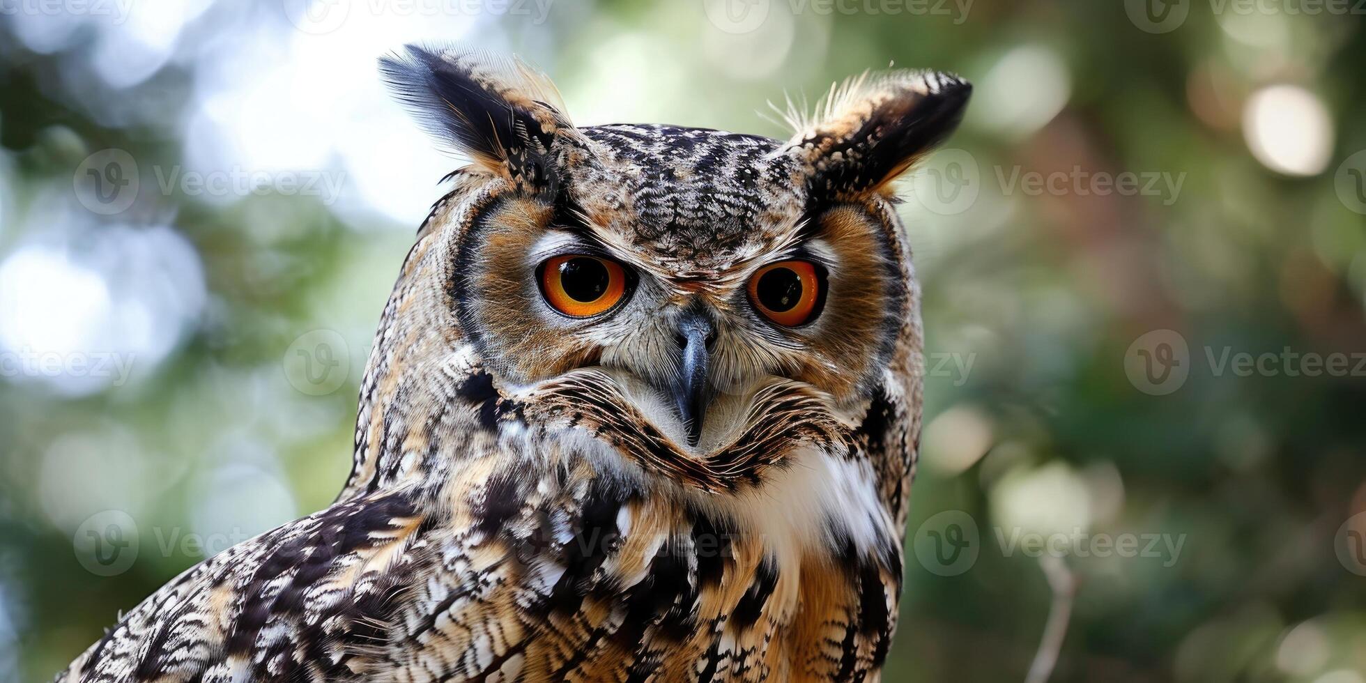 AI generated Close up of a great horned owl in its natural habitat photo