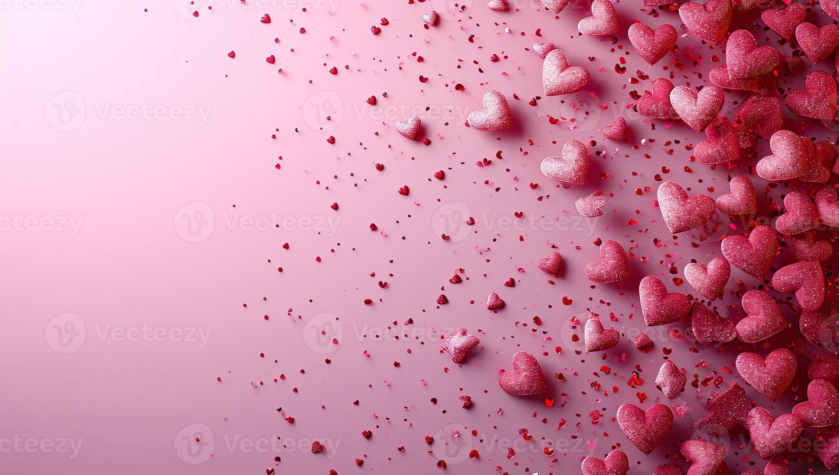 AI generated Valentine's day background with pink hearts and confetti photo