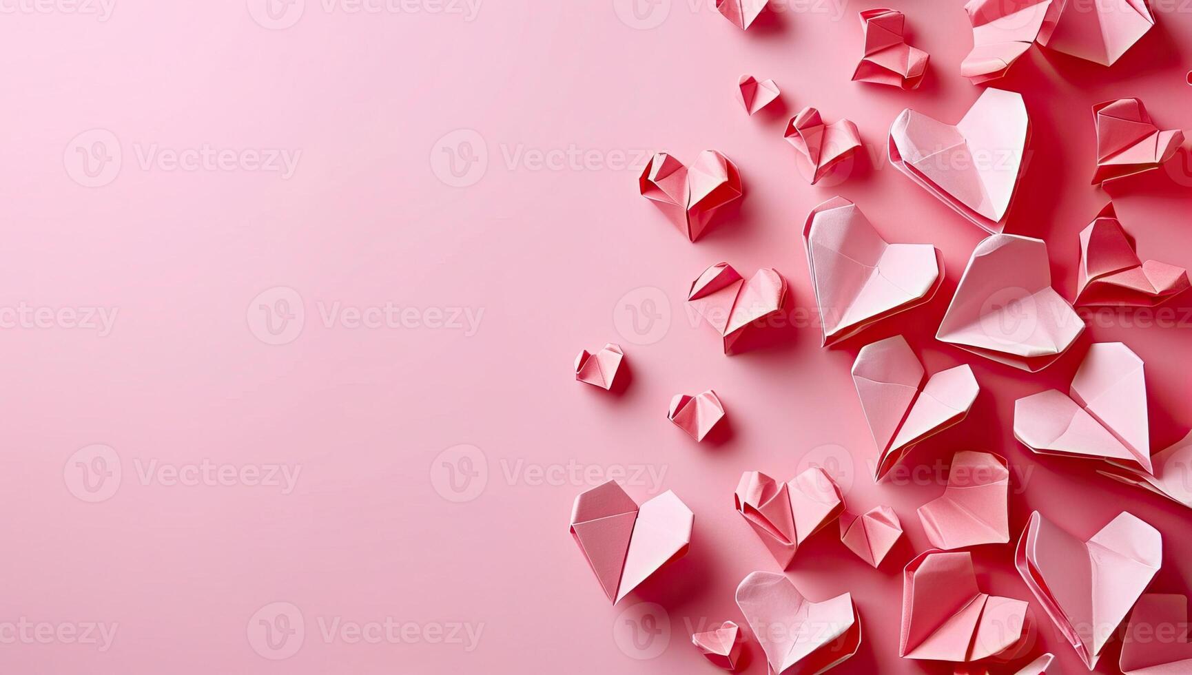 AI generated Origami paper hearts on pink background. Valentine's day concept. photo