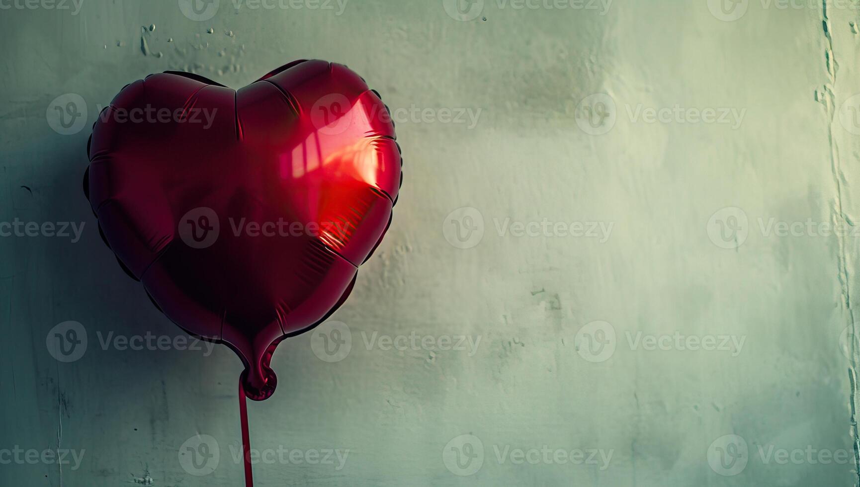 AI generated Red heart-shaped balloon on the wall, Valentine's day background photo