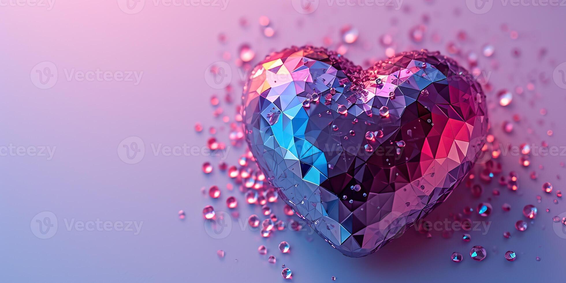 AI generated Sparkling Crystal Heart on Gradient Background photo