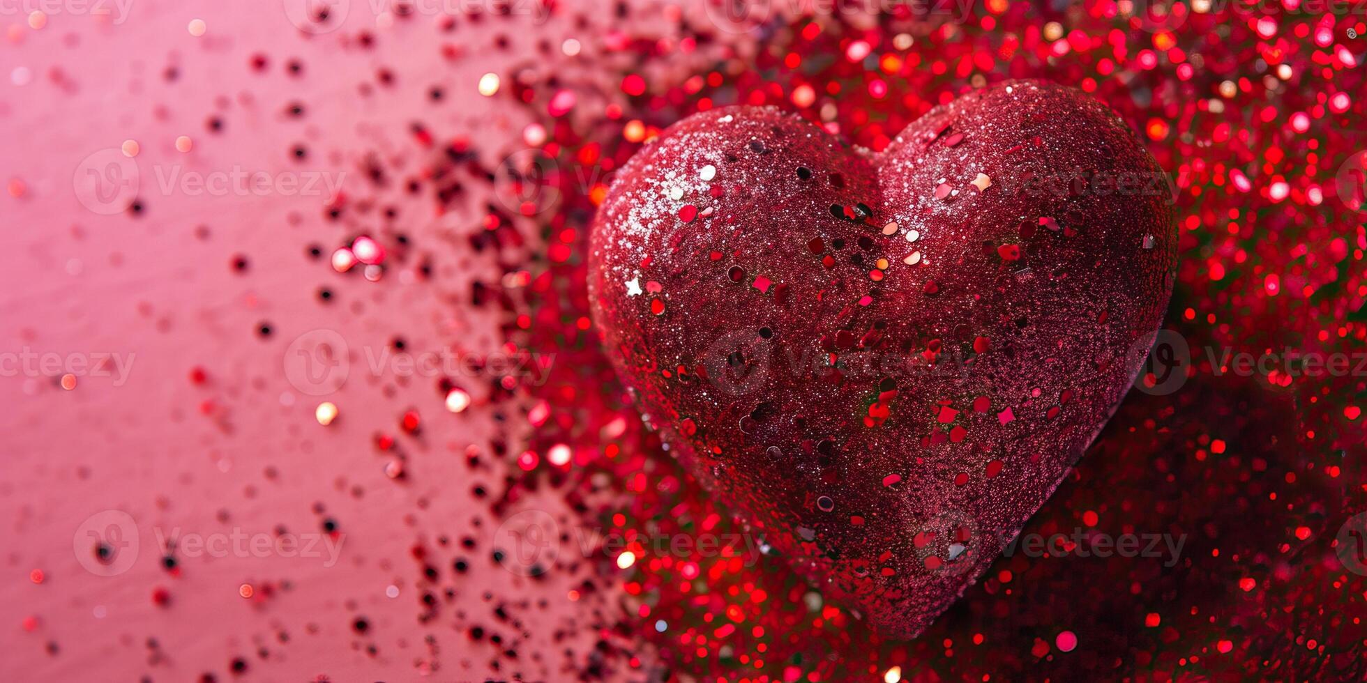 AI generated Red heart on a pink background with sparkles. Valentine's Day photo