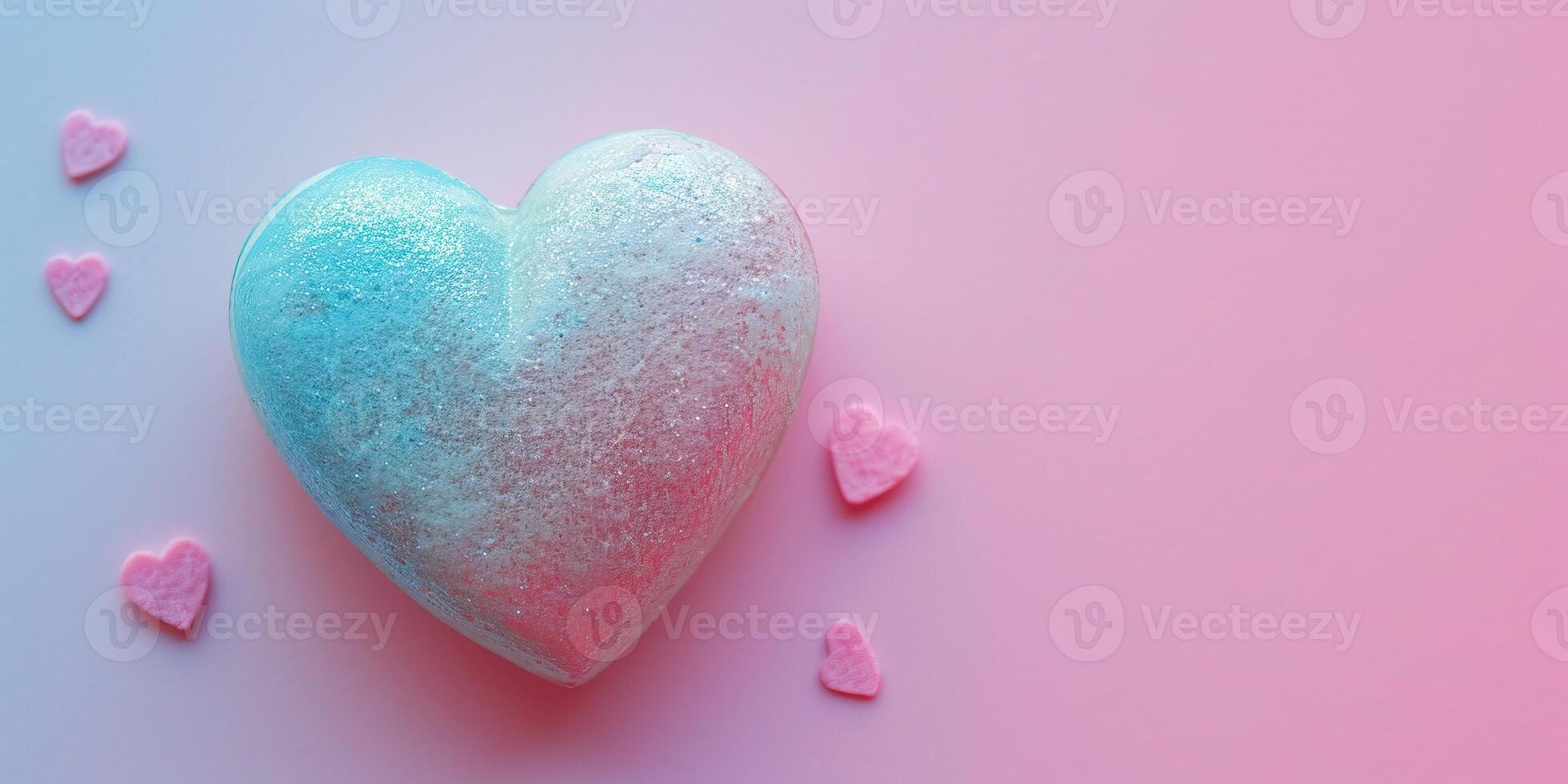 AI generated Valentine's day background with hearts on pink and blue background photo