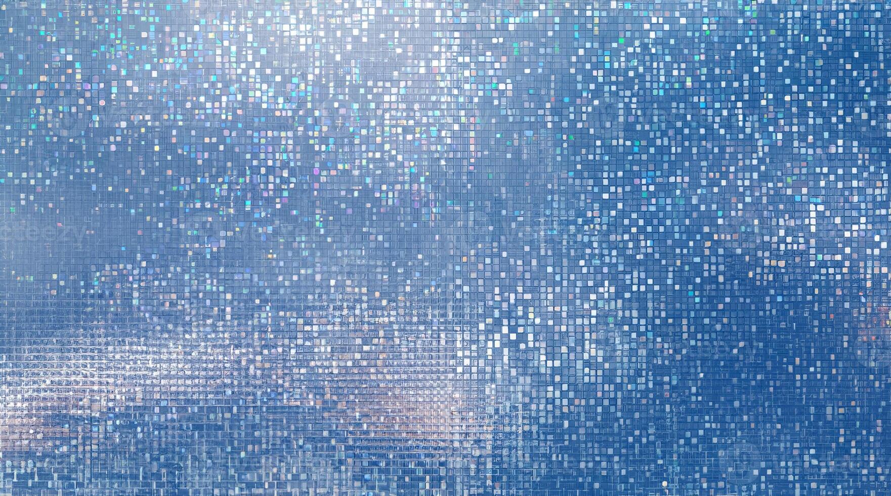 abstract colorful light of mosaic and bokeh on glass door or window at blur on secrets meeting room or science lab and medical for art wallpaper and texture or party background on blue tone photo