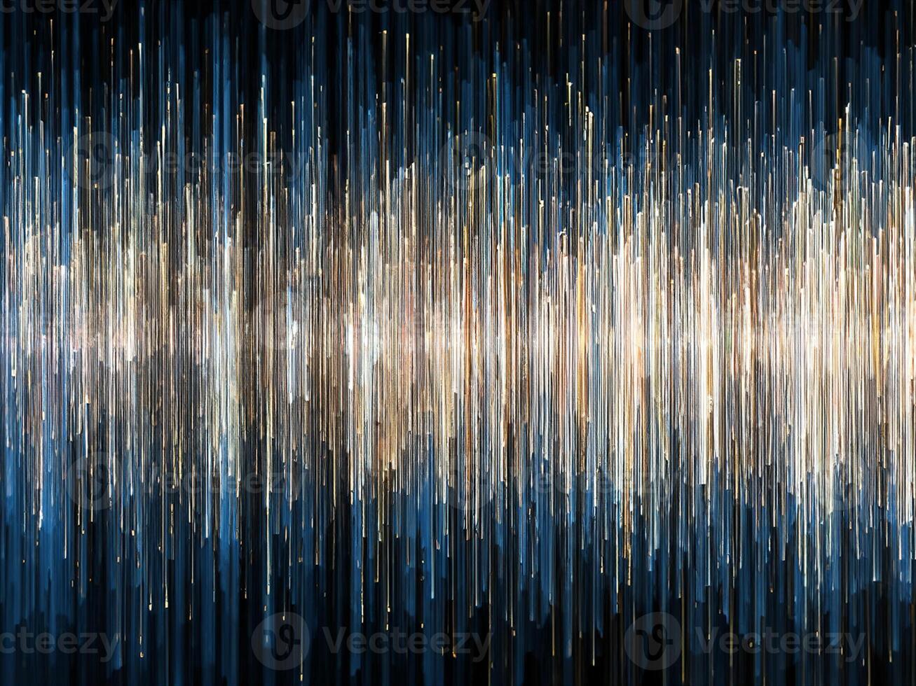 High density blue and light orange colored sound waves, on black background photo