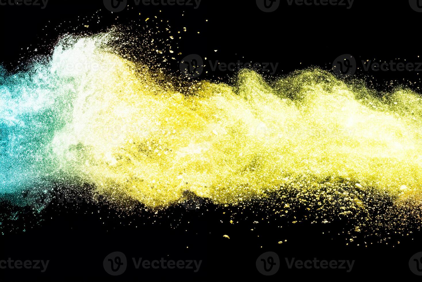 Explosion of multicolored dust on black background. photo
