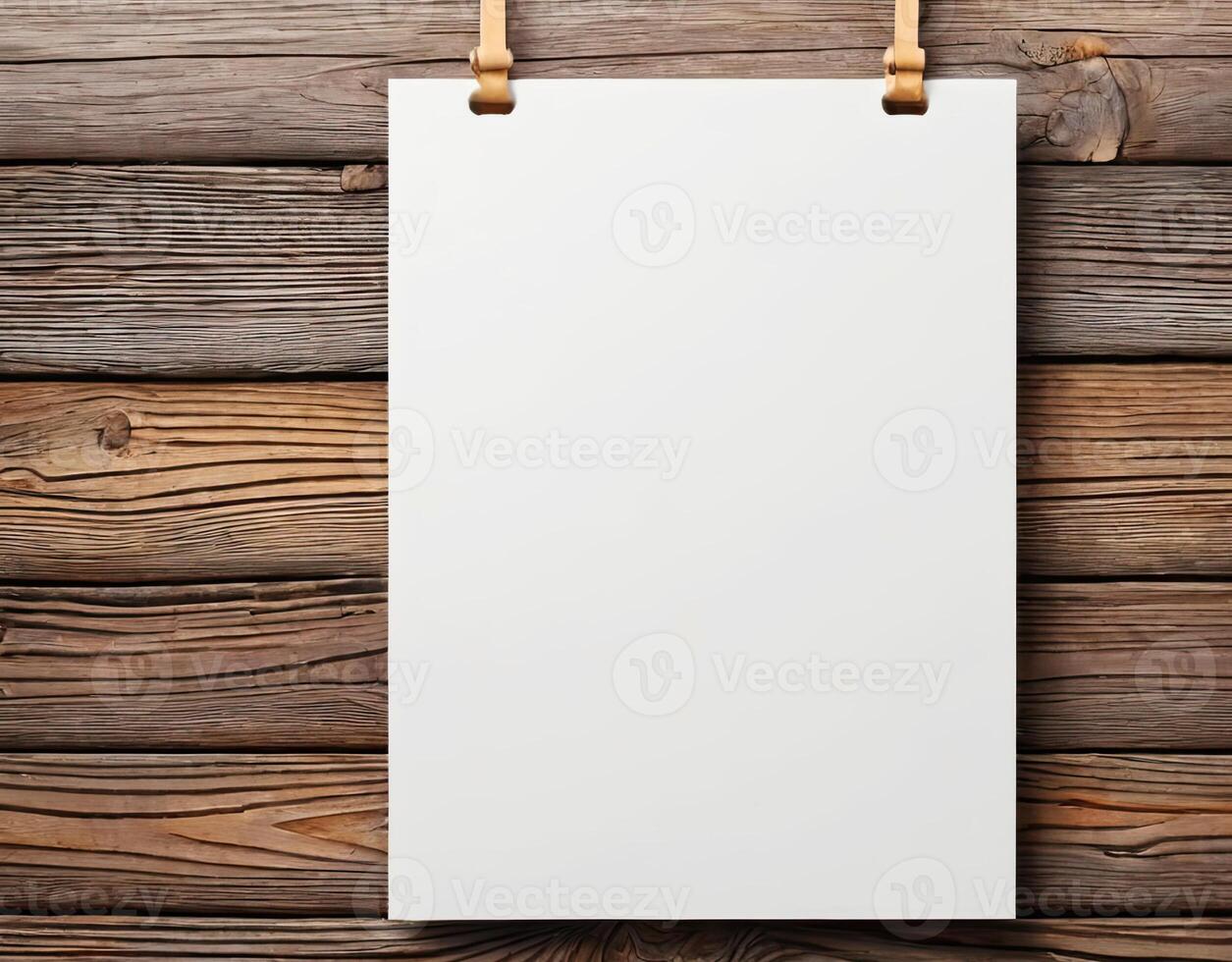 AI generated white mock up on wooden background photo