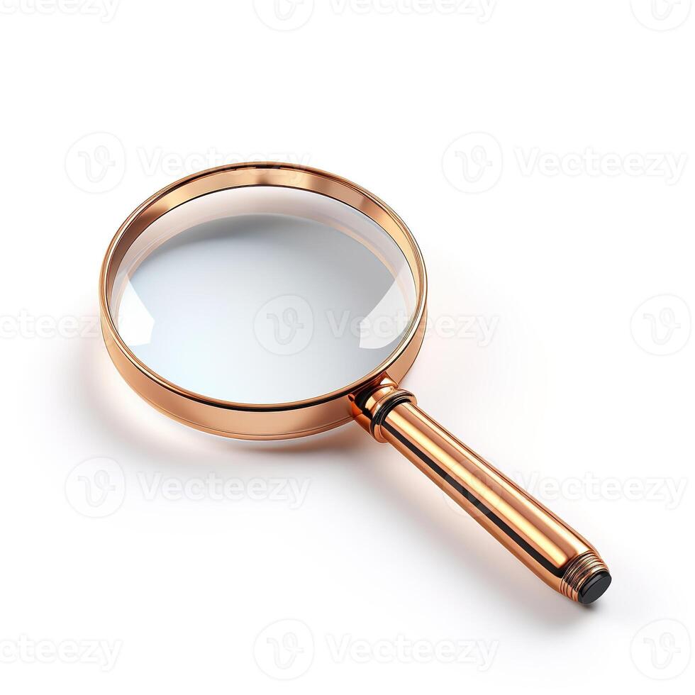 AI generated magnifying glass loupe with golden handle isolated on white background photo